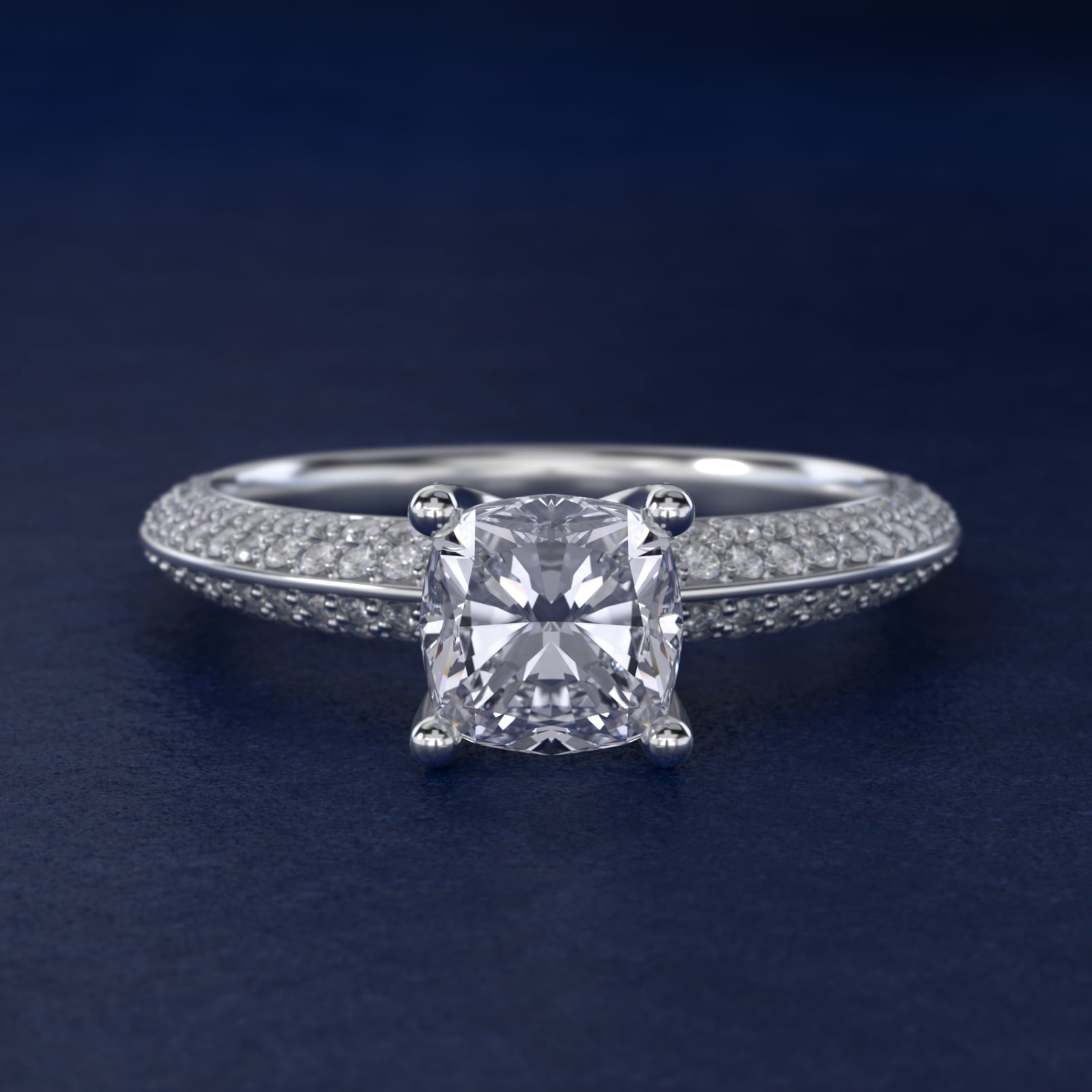 The Gallery Collection™ Knife Edge MicropavŽ Diamond Engagement Ring in 18k White Gold (3/8 ct. tw.) - Cushion Center