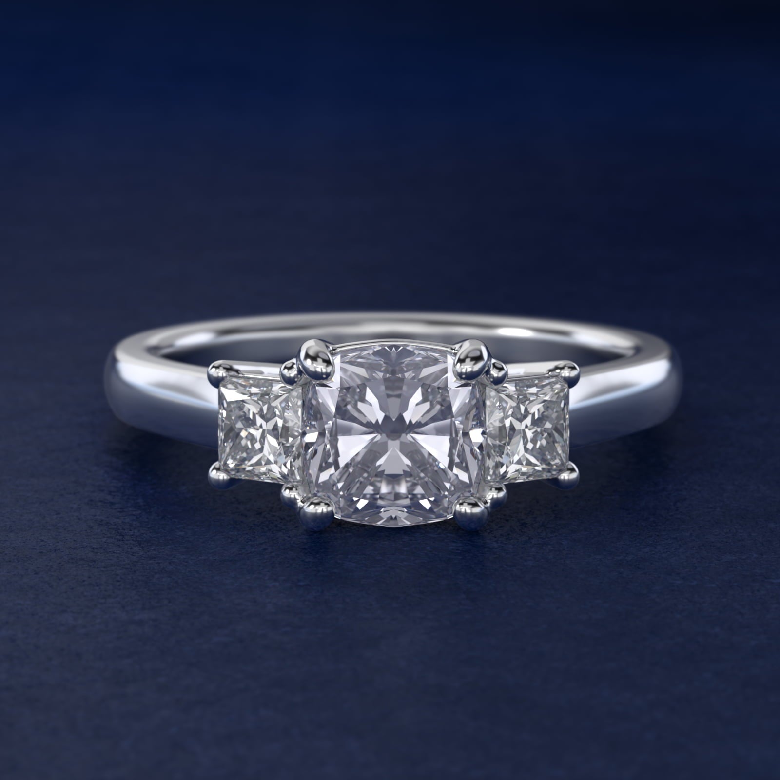 The Gallery Collectionª Princess-Cut Three-Stone Diamond Engagement Ring in 18k White Gold (3/8 ct. tw.) - Cushion Center