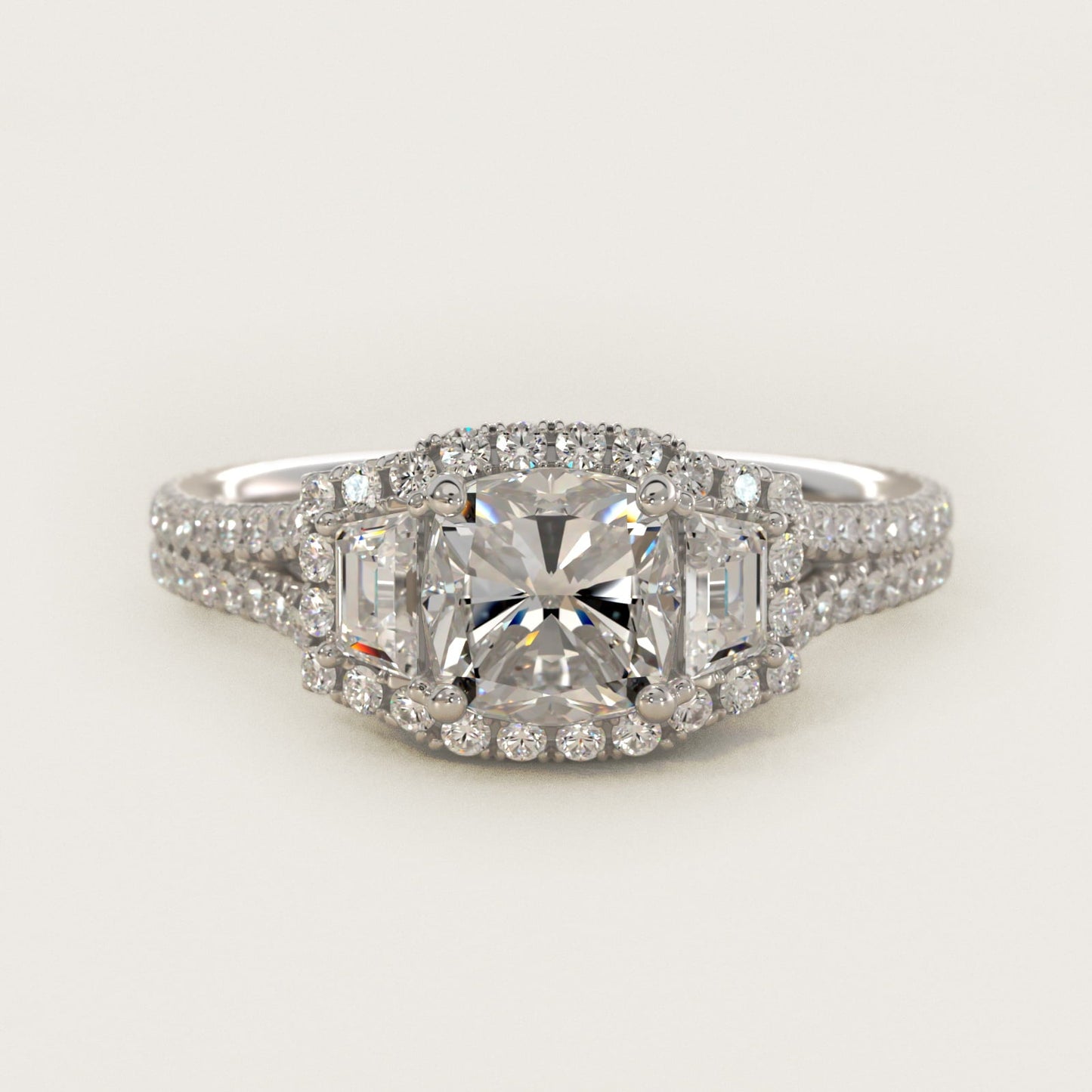 The Gallery Collection? Cathedral Pav? Diamond Engagement Ring in 18k White Gold (5/8 ct. tw.) - Cushion Center