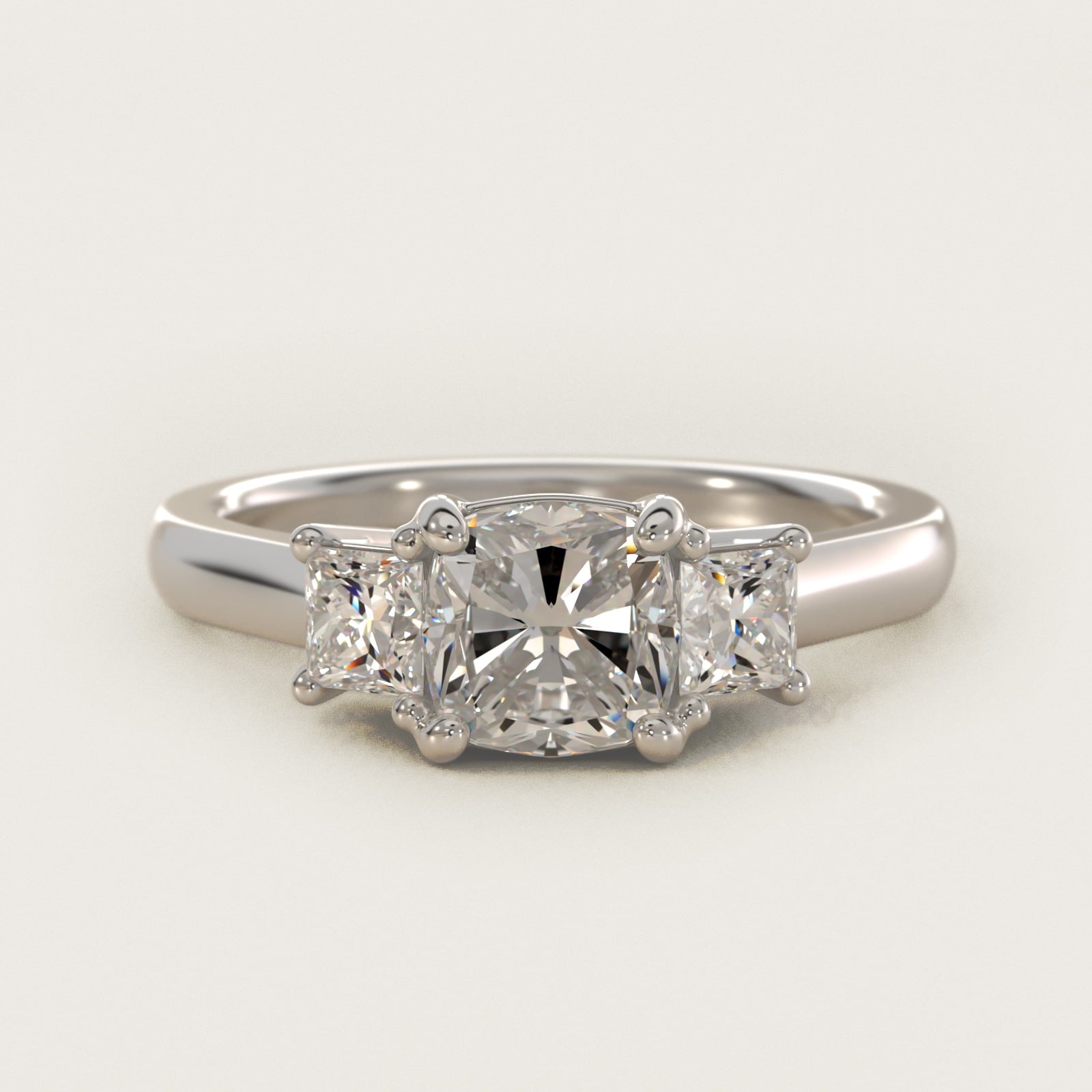 The Gallery Collectionª Princess-Cut Three-Stone Diamond Engagement Ring in 18k White Gold (3/8 ct. tw.) - Cushion Center