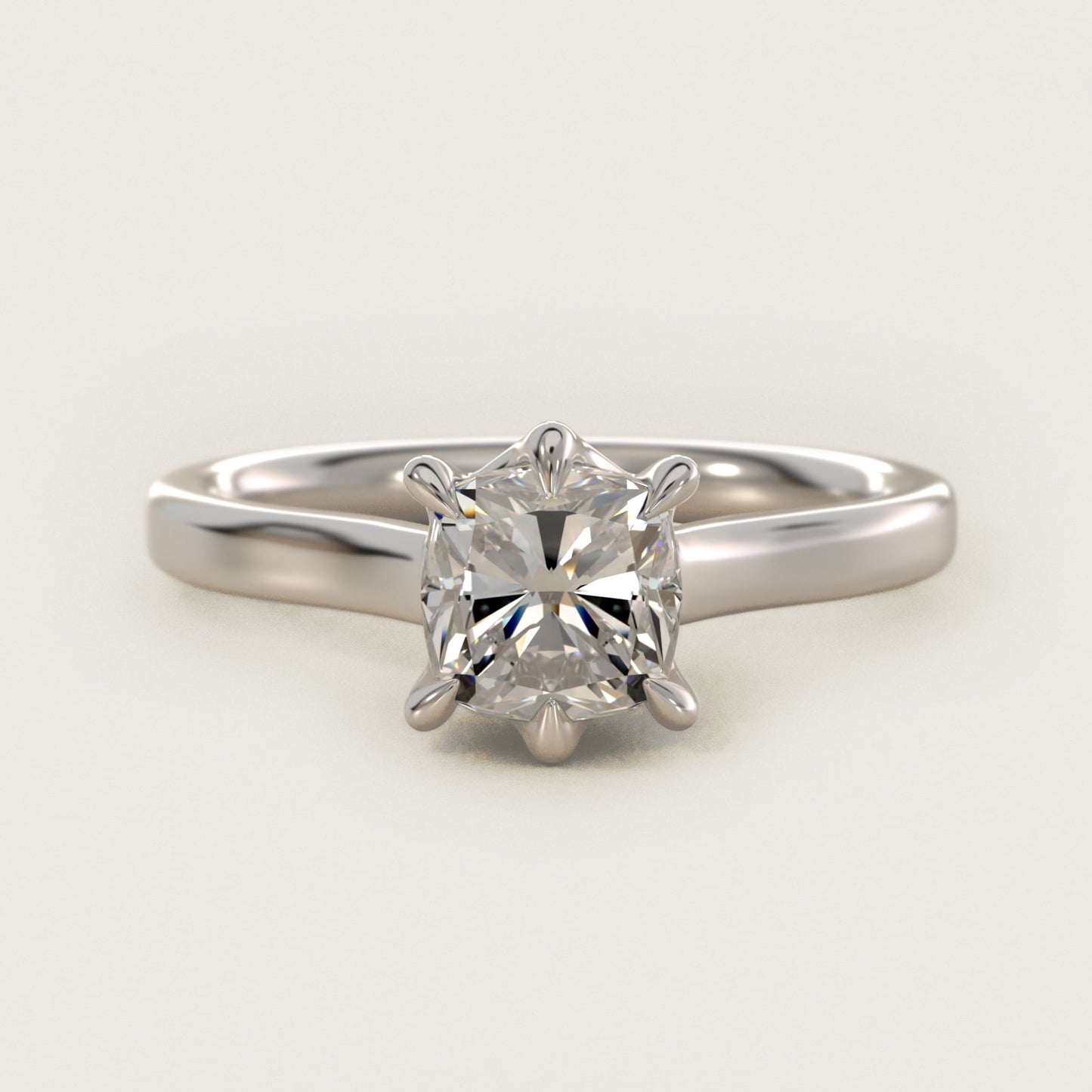 The Gallery Collection Six-Prong Trellis Solitaire Diamond Engagement Ring in 14k White Gold - Cushion Center