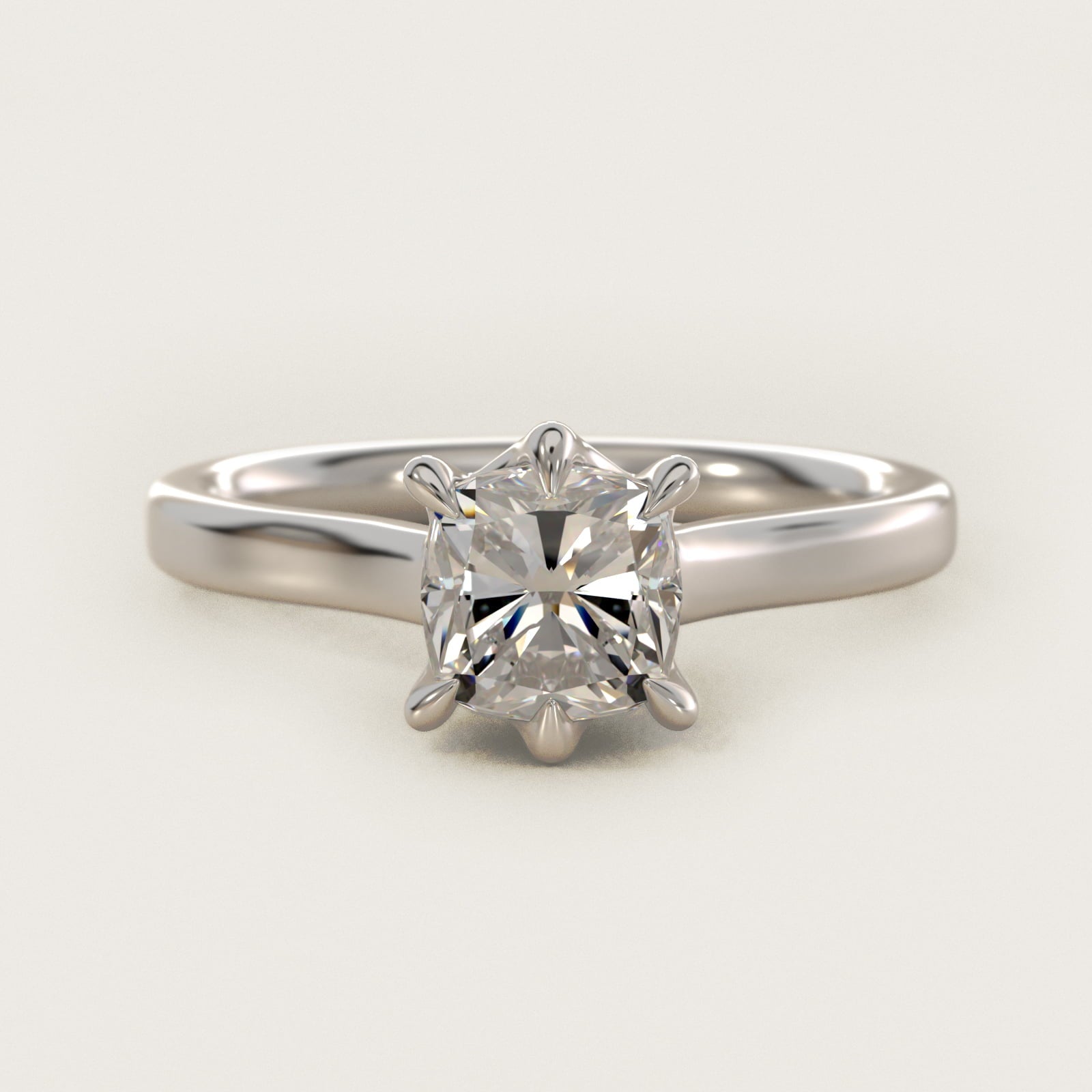 The Gallery Collection Six-Prong Trellis Solitaire Diamond Engagement Ring in 14k White Gold - Cushion Center