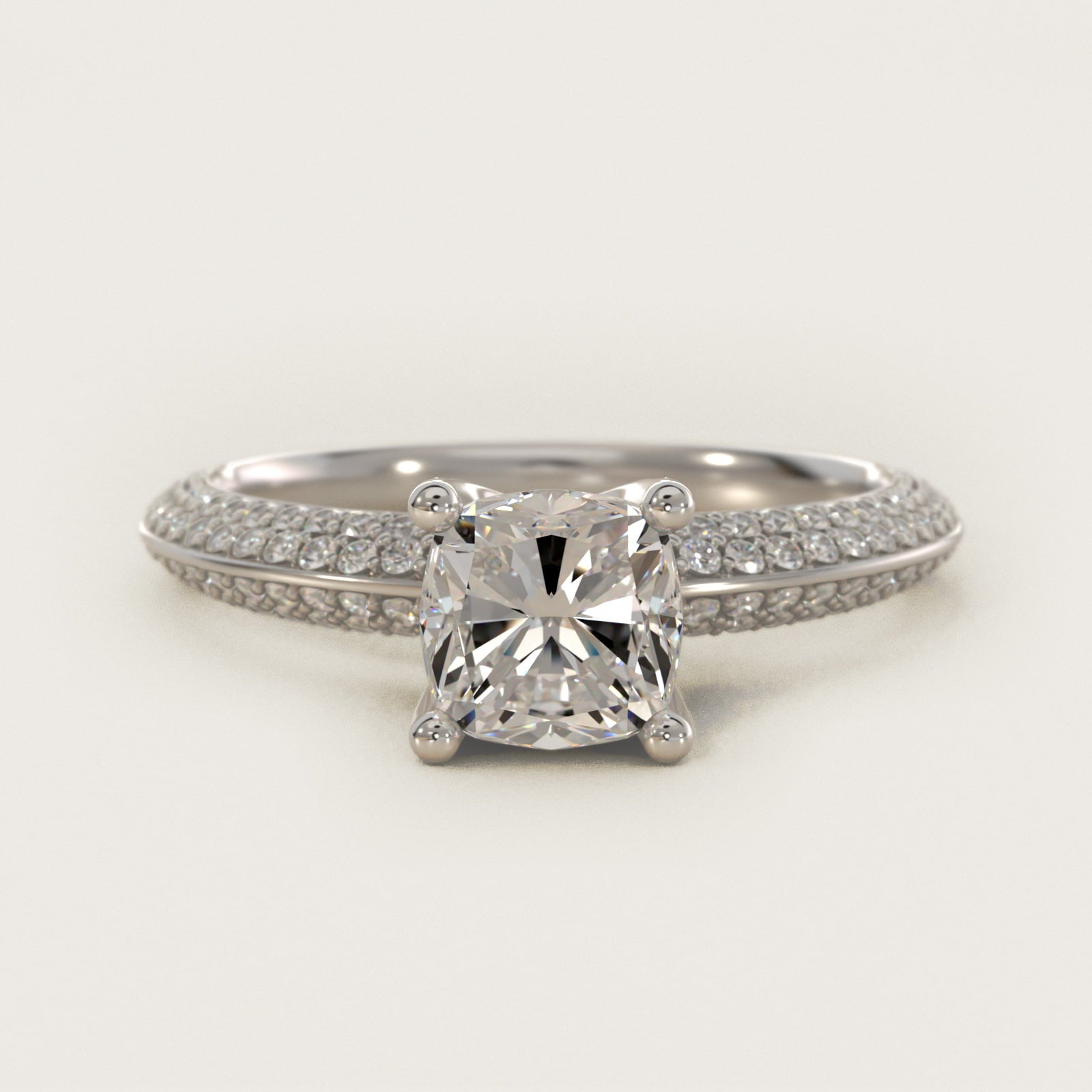 The Gallery Collection™ Knife Edge MicropavŽ Diamond Engagement Ring in 14k White Gold (3/8 ct. tw.) - Cushion Center