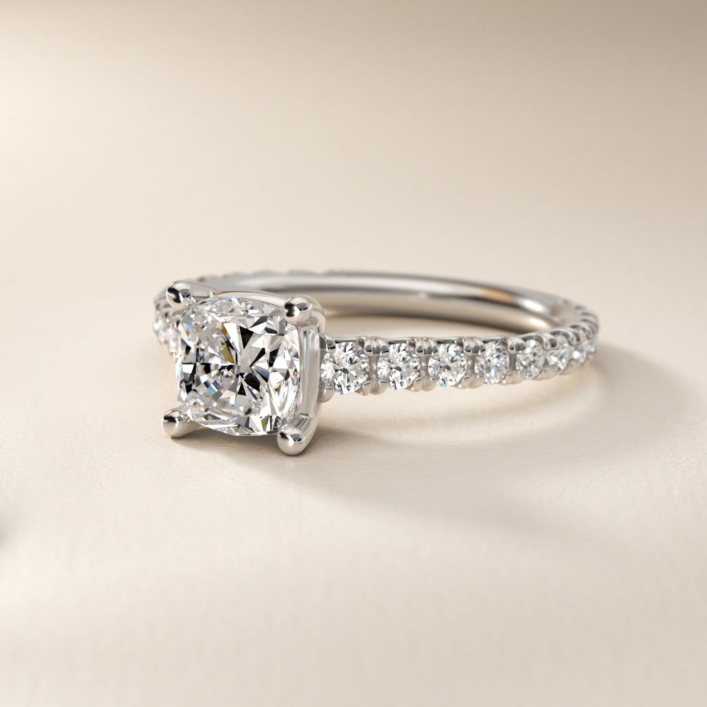 The Gallery Collection™ Cathedral PavŽ Diamond Engagement Ring in 14k White Gold (5/8 ct. tw.) - Cushion Center