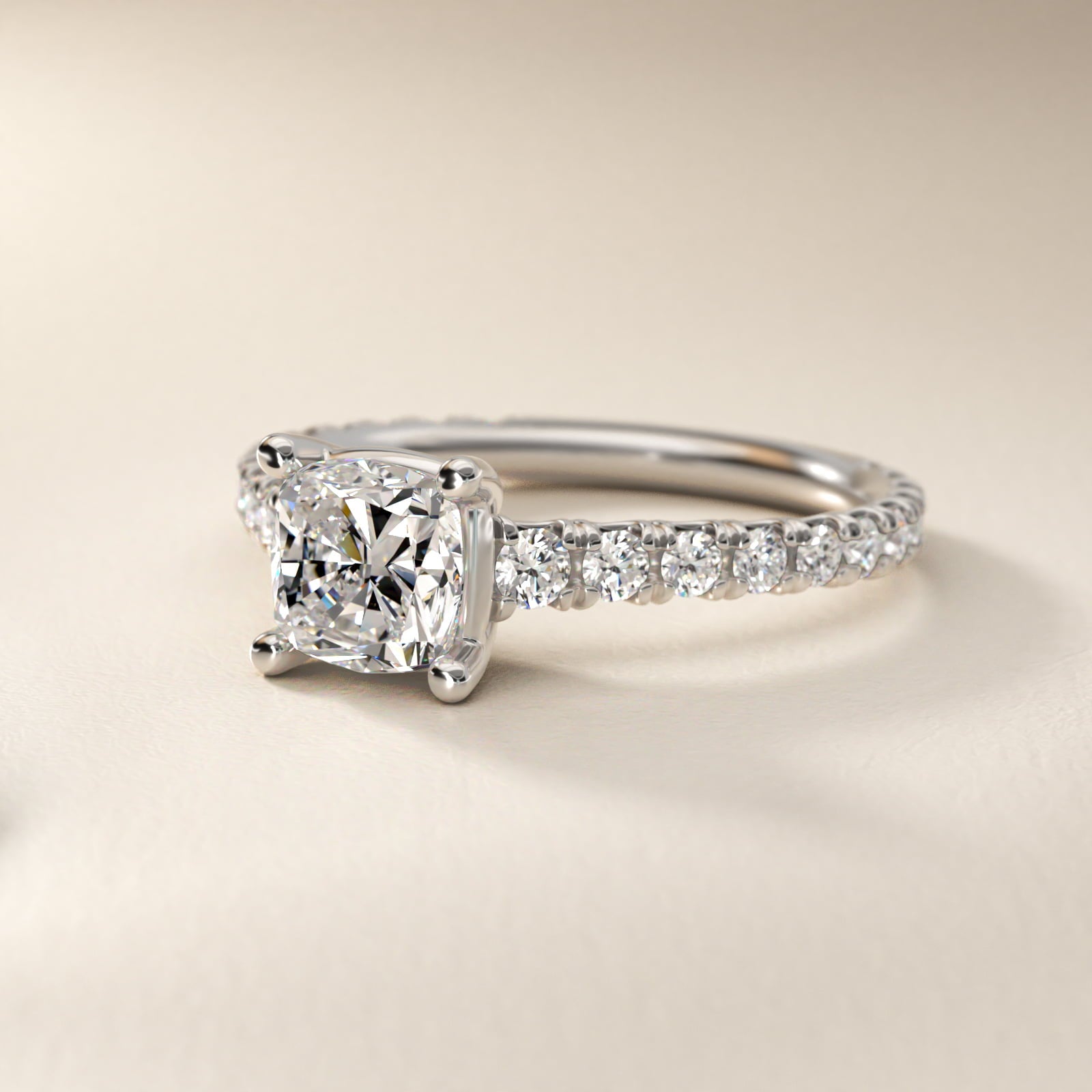 The Gallery Collection™ Cathedral PavŽ Diamond Engagement Ring in 14k White Gold (5/8 ct. tw.) - Cushion Center