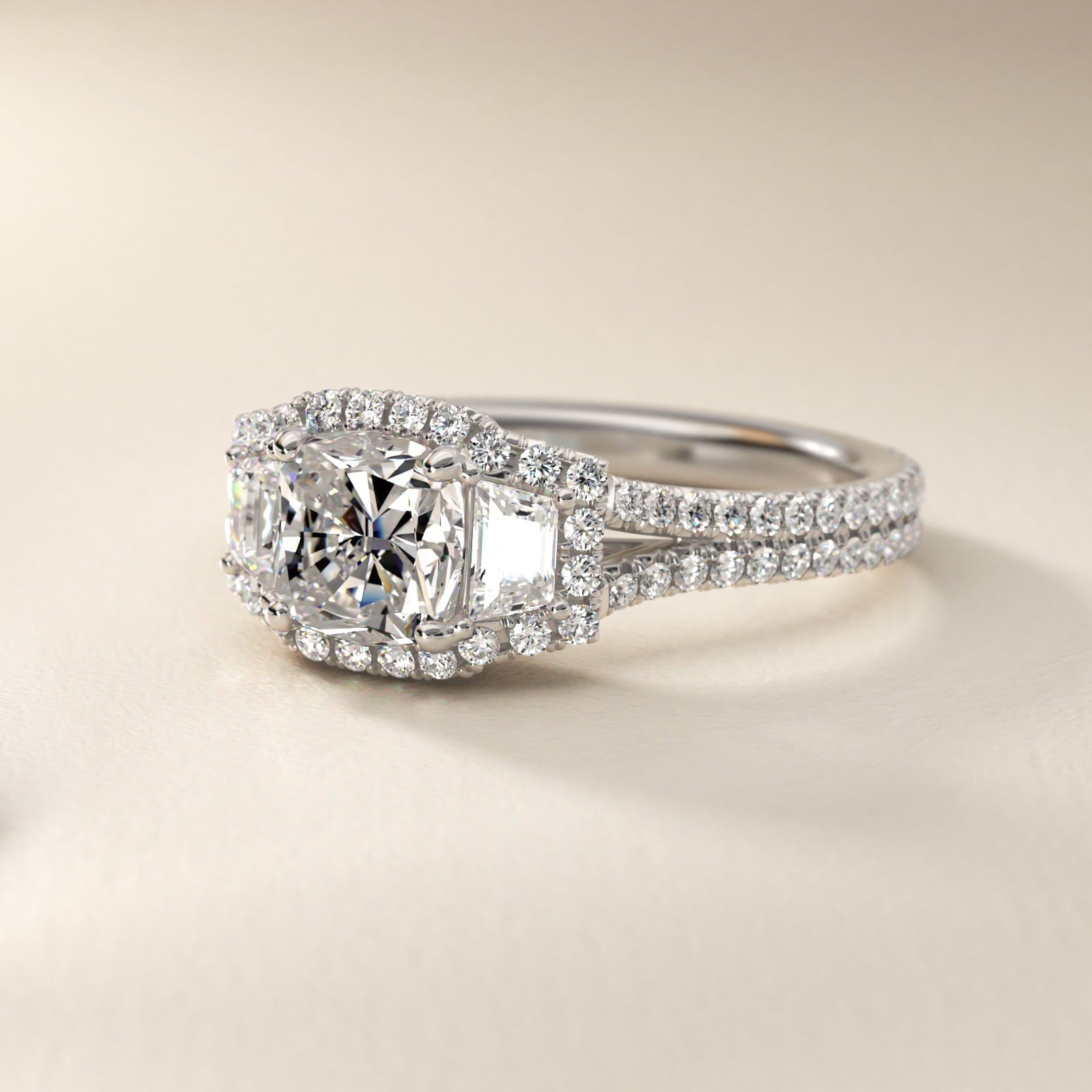 The Gallery Collection? Cathedral Pav? Diamond Engagement Ring in 18k White Gold (5/8 ct. tw.) - Cushion Center