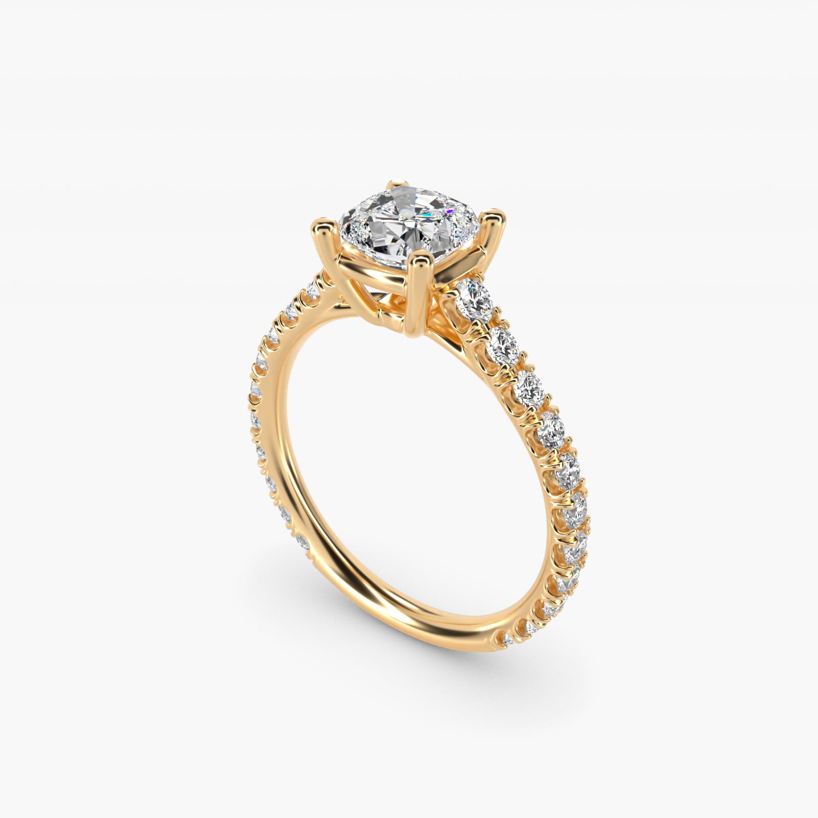The Gallery Collection™ Cathedral PavŽ Diamond Engagement Ring in 14K Yellow Gold (5/8 ct. tw.) - Cushion Center