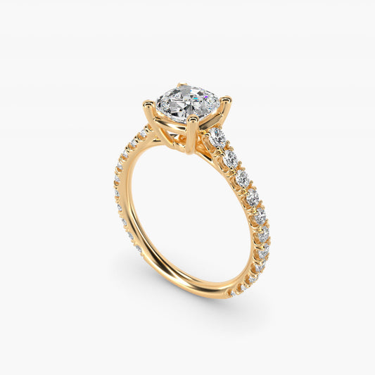 The Gallery Collection™ Cathedral PavŽ Diamond Engagement Ring in 14K Yellow Gold (5/8 ct. tw.) - Cushion Center