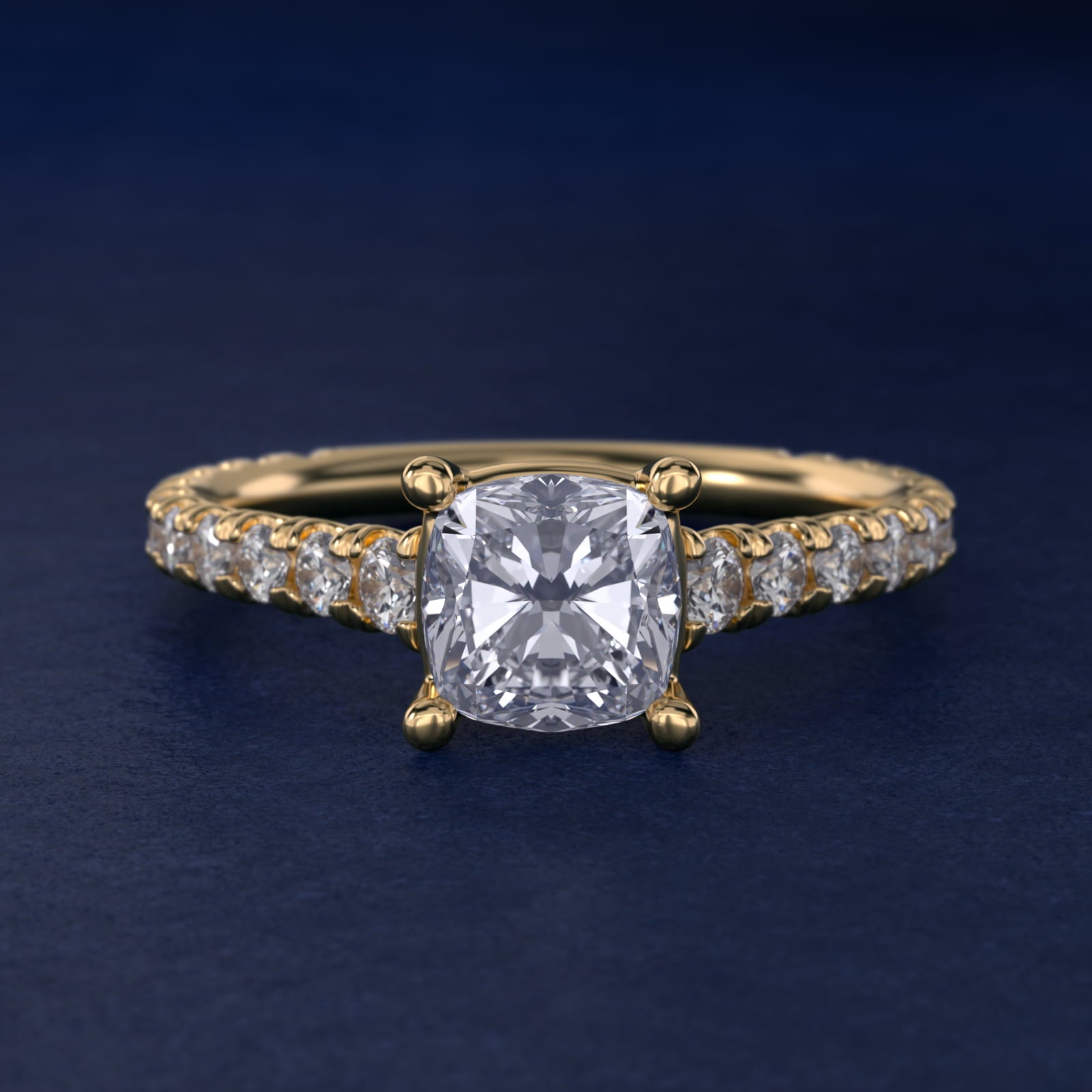 The Gallery Collection™ Cathedral PavŽ Diamond Engagement Ring in 14K Yellow Gold (5/8 ct. tw.) - Cushion Center