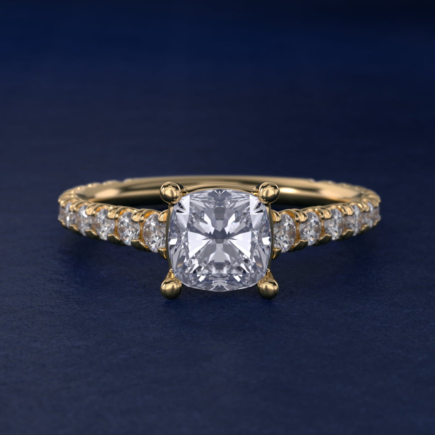 The Gallery Collection? Cathedral Pav? Diamond Engagement Ring in 18k Yellow Gold (5/8 ct. tw.) - Cushion Center
