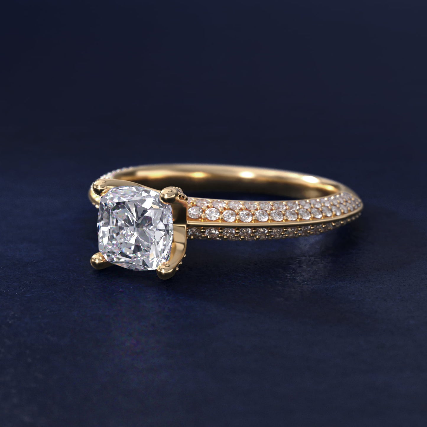 The Gallery Collection™ Knife Edge MicropavŽ Diamond Engagement Ring in 14K Yellow Gold (3/8 ct. tw.) - Cushion Center