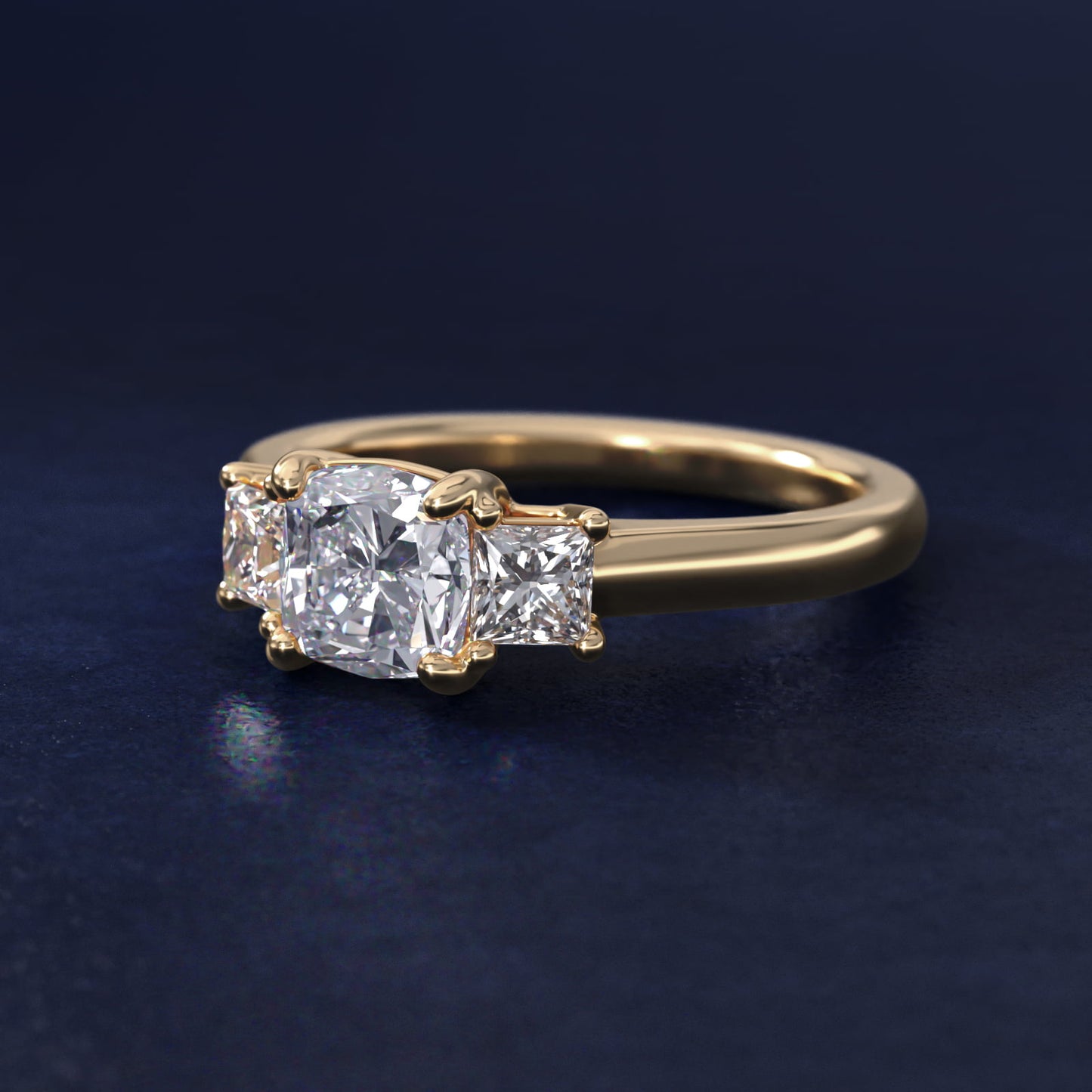 The Gallery Collection™ Princess-Cut Three-Stone Diamond Engagement Ring in 14K Yellow Gold (3/8 ct. tw.) - Cushion Center