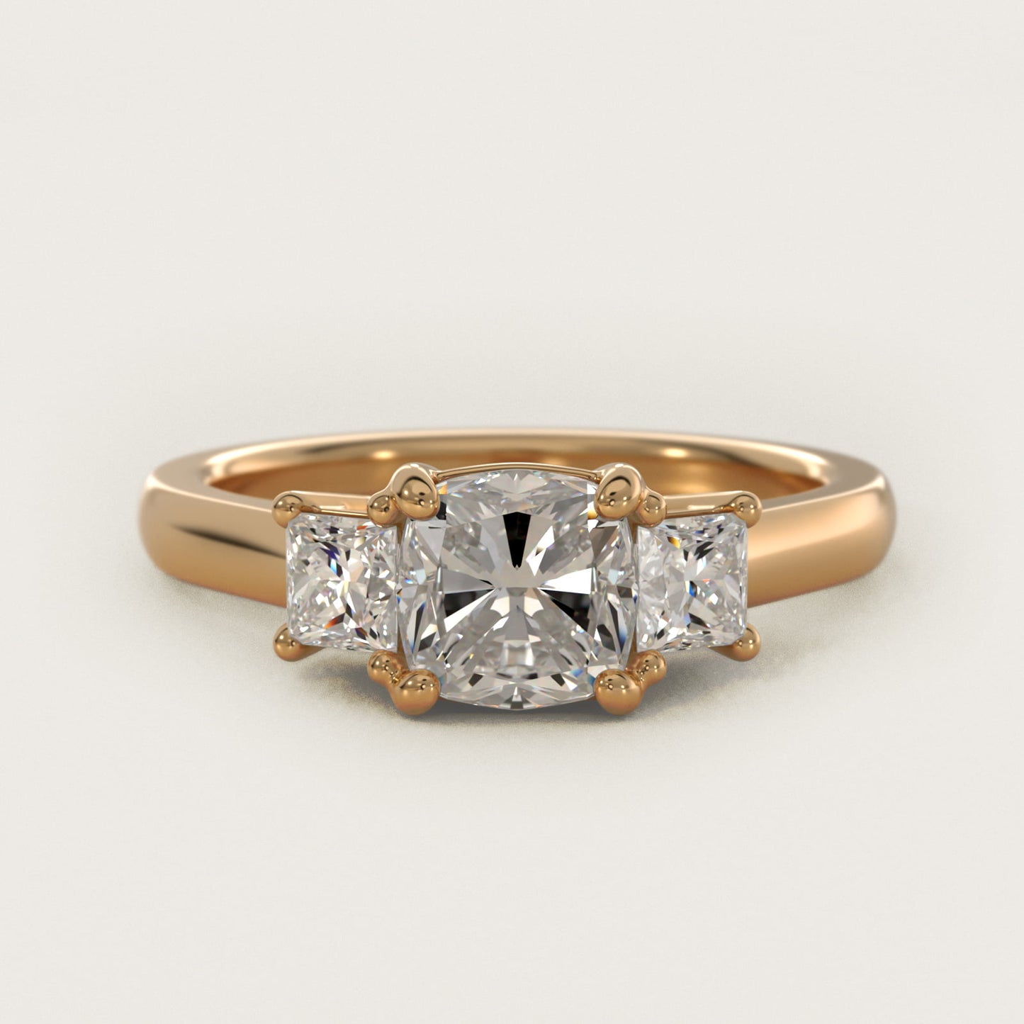 The Gallery Collection™ Princess-Cut Three-Stone Diamond Engagement Ring in 14K Yellow Gold (3/8 ct. tw.) - Cushion Center
