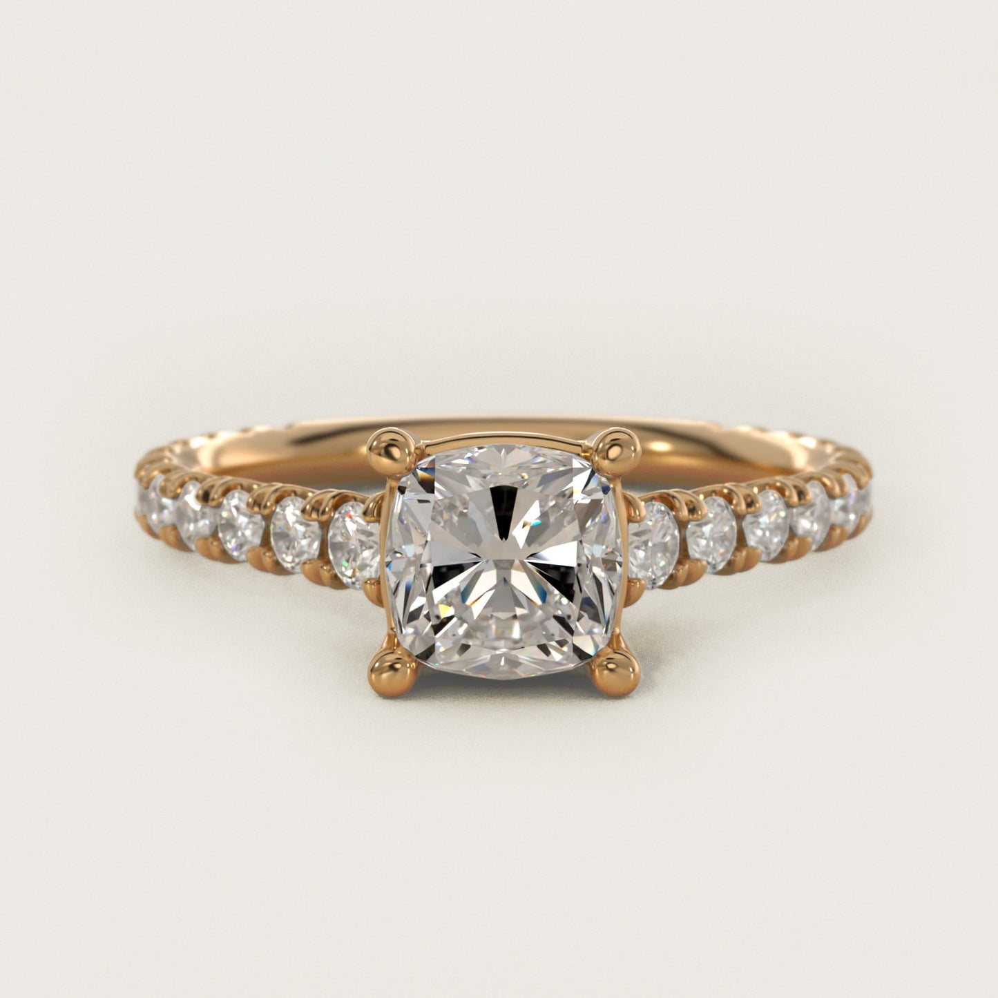 The Gallery Collection™ Cathedral PavŽ Diamond Engagement Ring in 14K Yellow Gold (5/8 ct. tw.) - Cushion Center