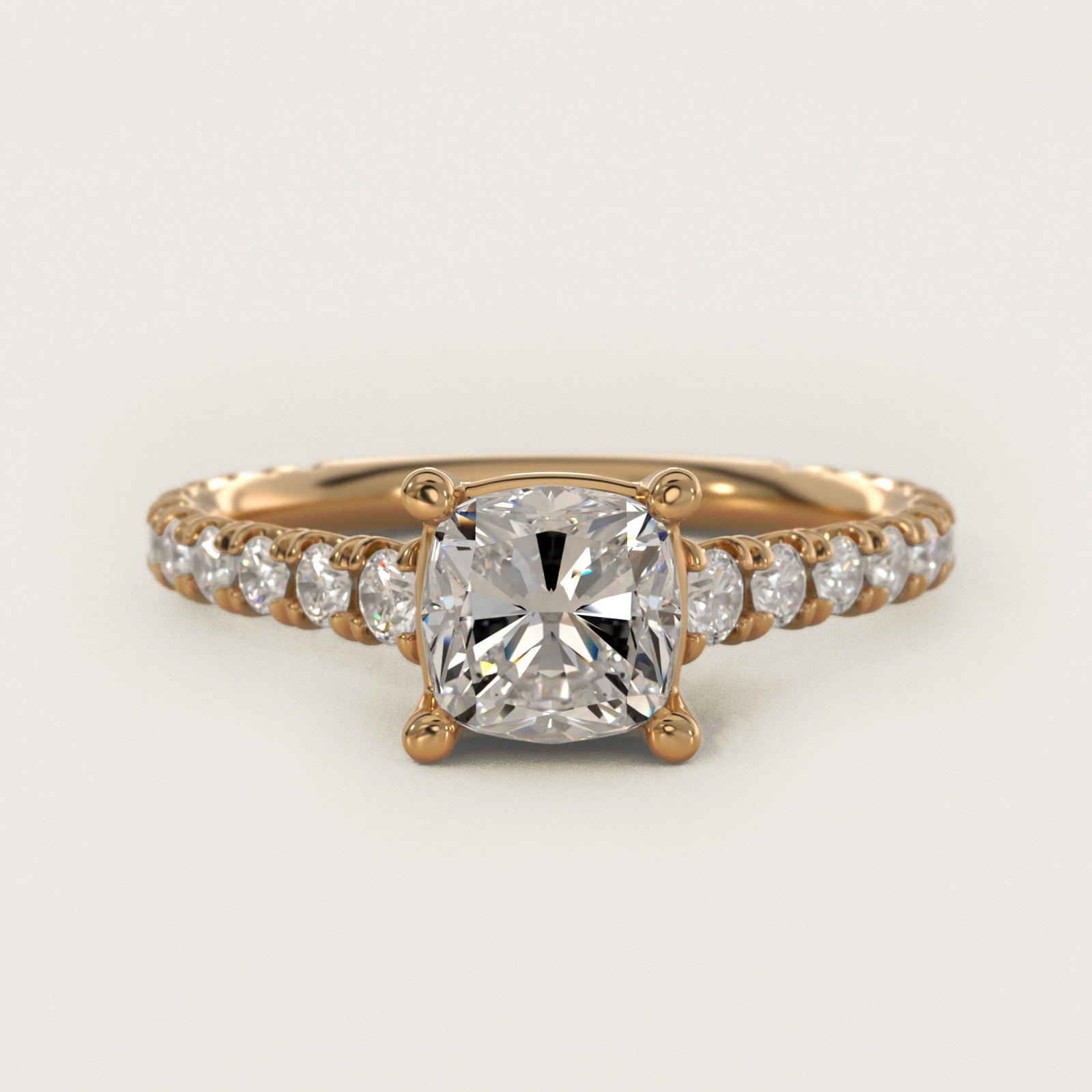 The Gallery Collection™ Cathedral PavŽ Diamond Engagement Ring in 14K Yellow Gold (5/8 ct. tw.) - Cushion Center