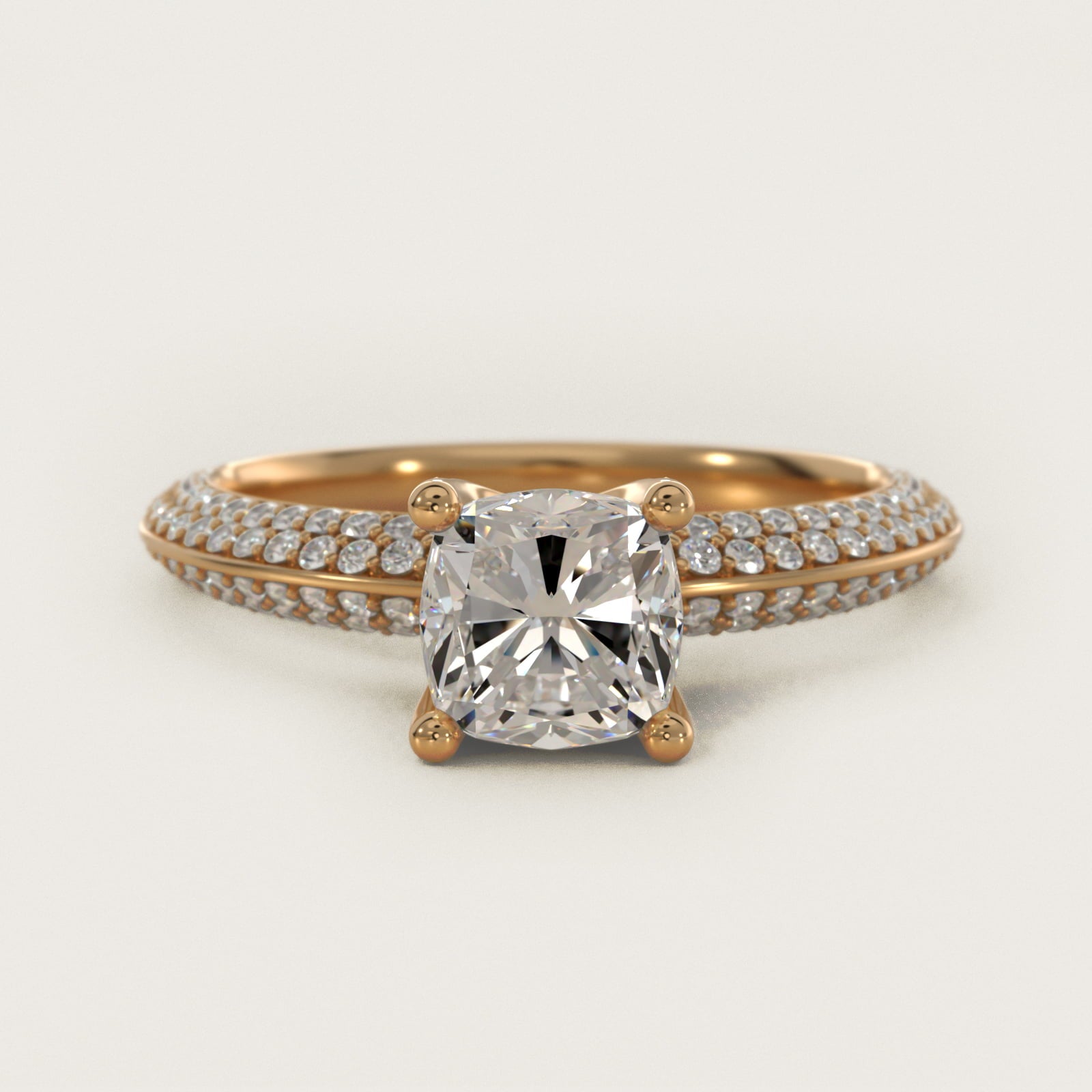 The Gallery Collection™ Knife Edge MicropavŽ Diamond Engagement Ring in 18k Yellow Gold (3/8 ct. tw.) - Cushion Center