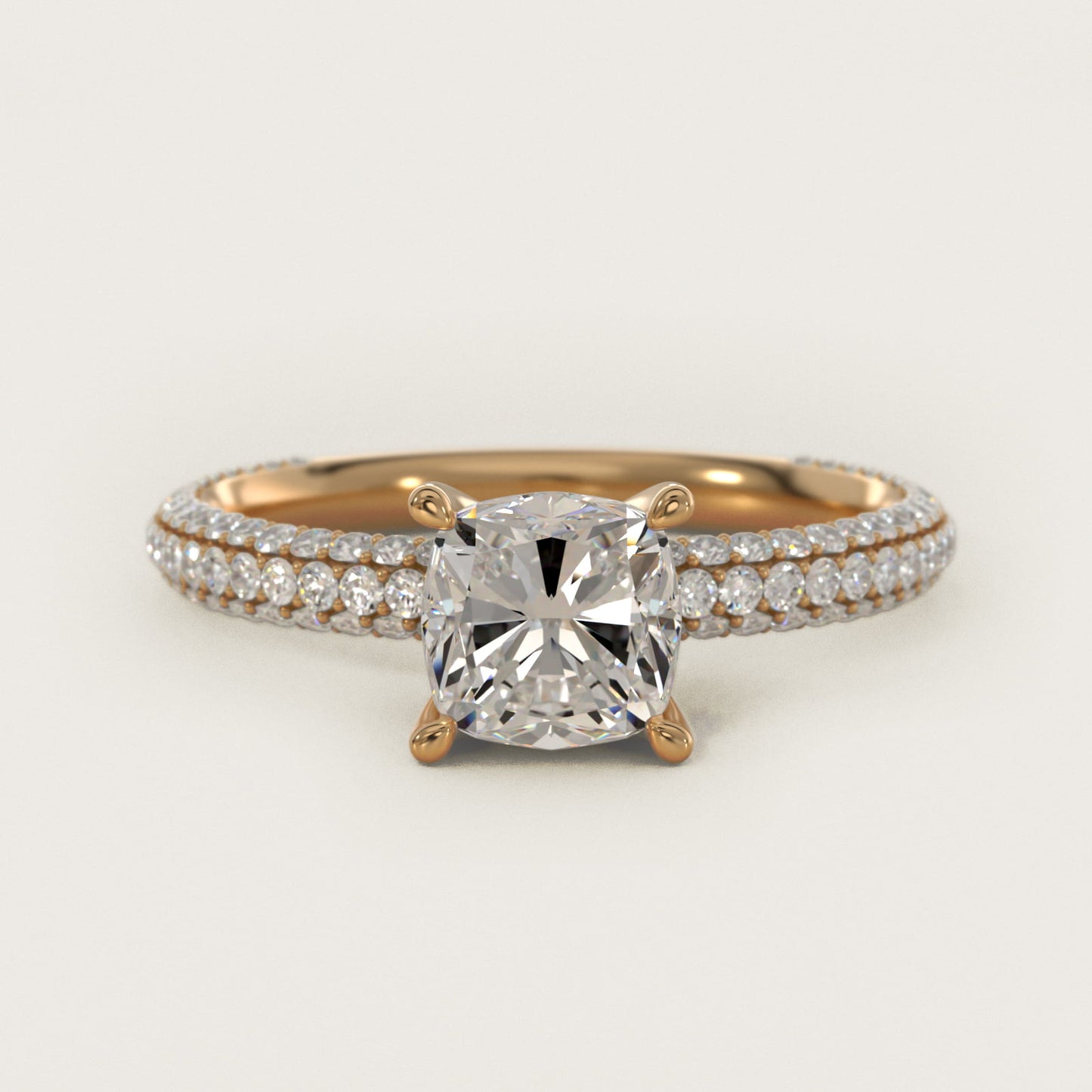 The Gallery Collection™ Rolled MicropavŽ Diamond Engagement Ring in 14K Yellow Gold (3/8 ct. tw.) - Cushion Center