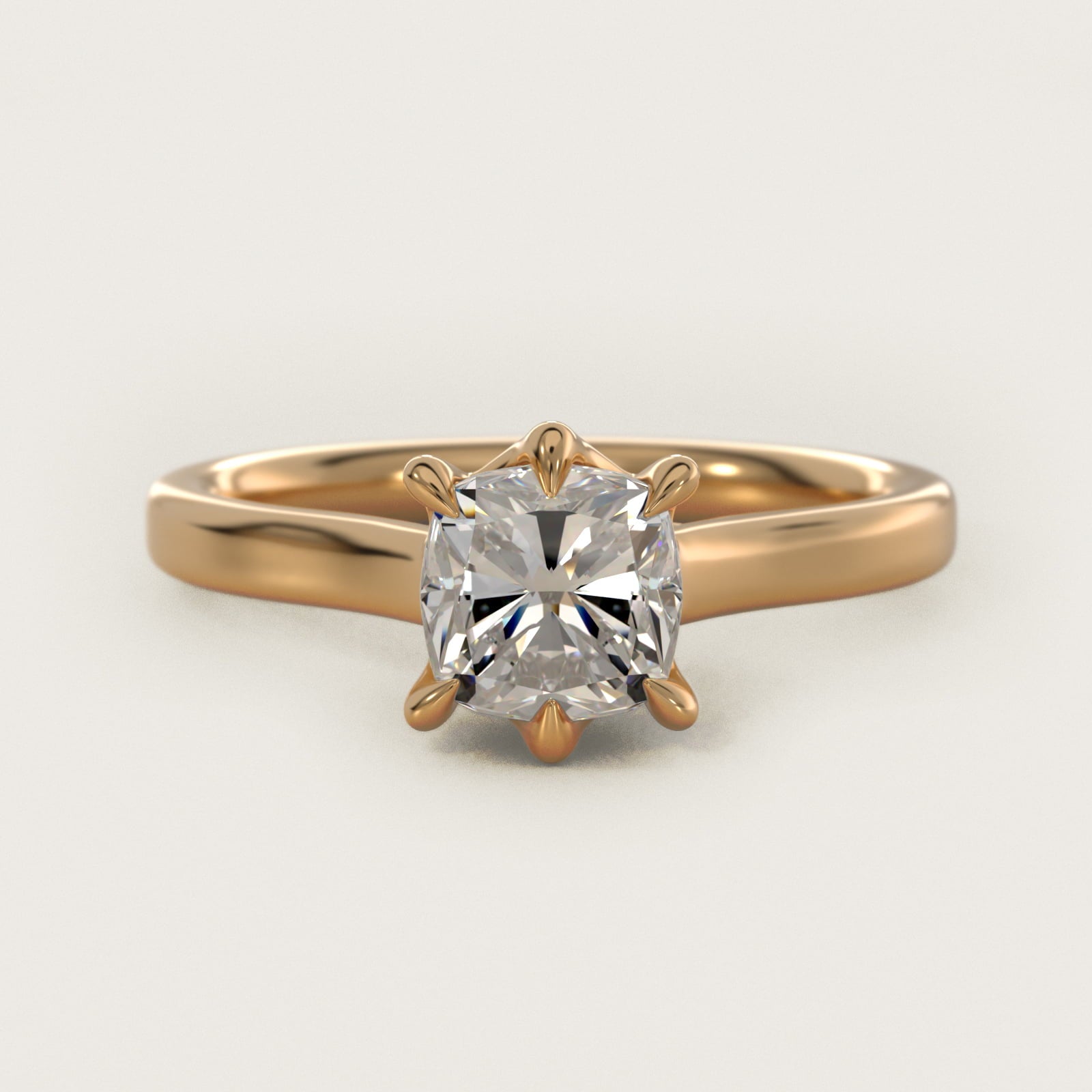 The Gallery Collection Six-Prong Trellis Solitaire Diamond Engagement Ring in 18k Yellow Gold - Cushion Center
