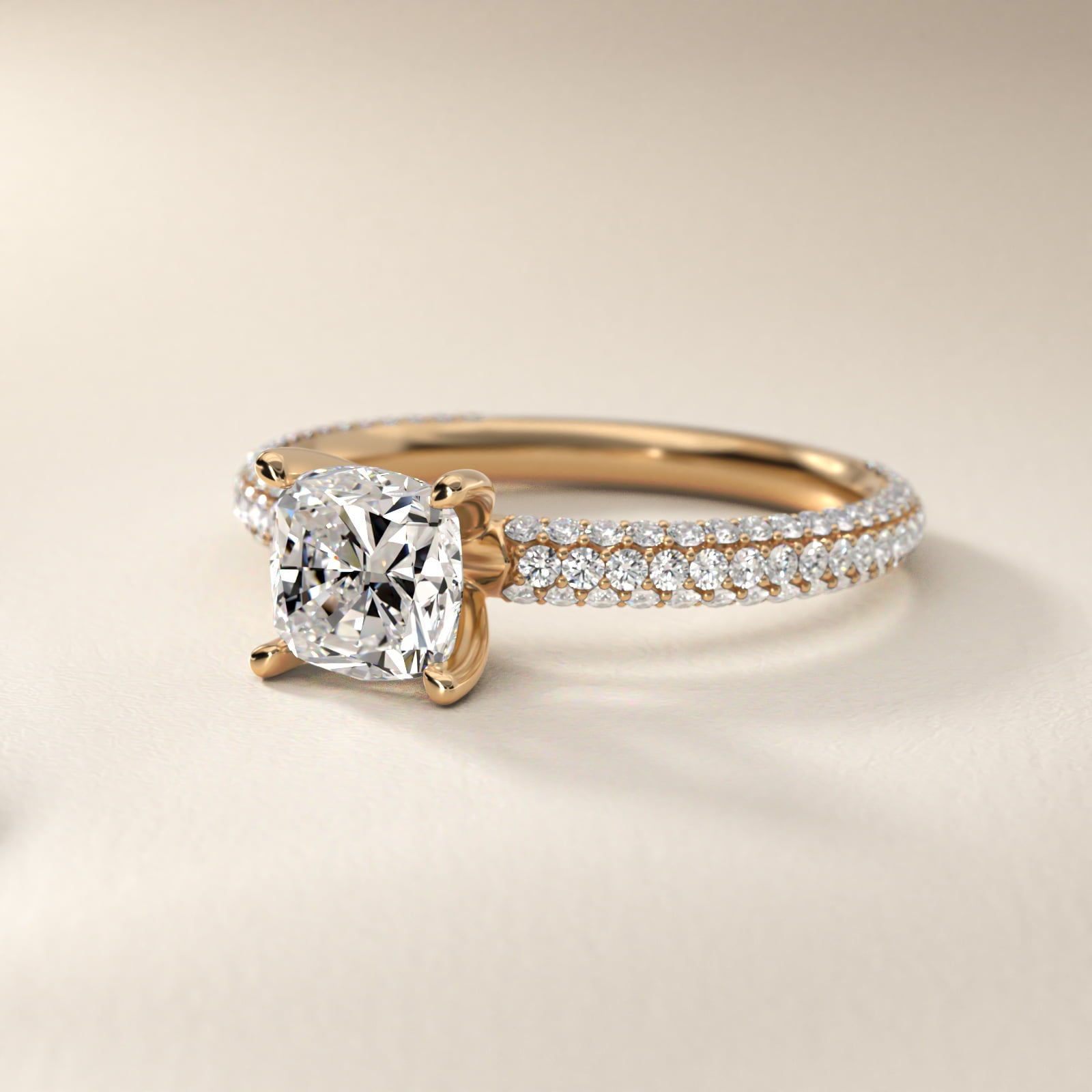The Gallery Collection™ Rolled MicropavŽ Diamond Engagement Ring in 14K Yellow Gold (3/8 ct. tw.) - Cushion Center