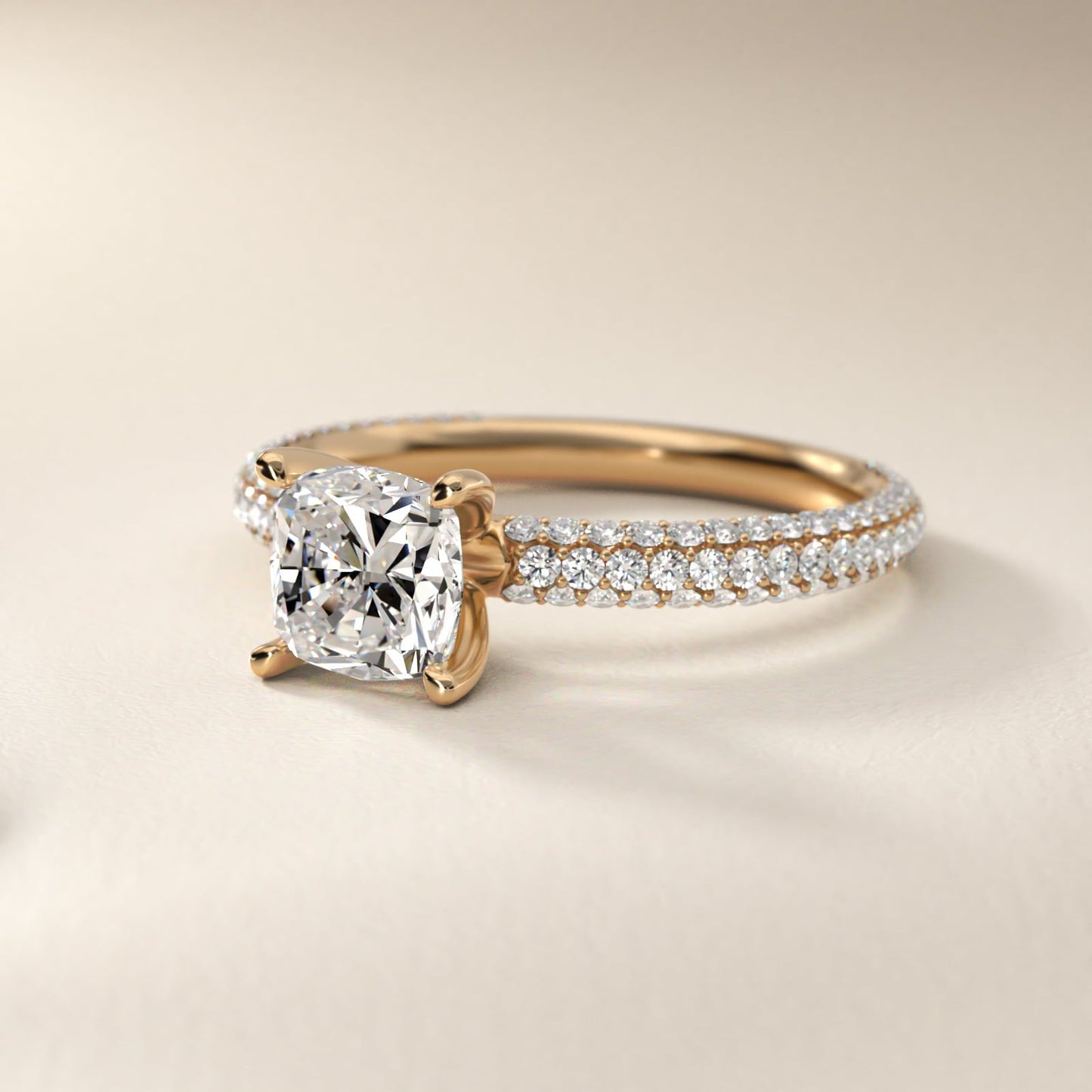 The Gallery Collection? Rolled Micropav? Diamond Engagement Ring in 18k Yellow Gold (3/8 ct. tw.) - Cushion Center