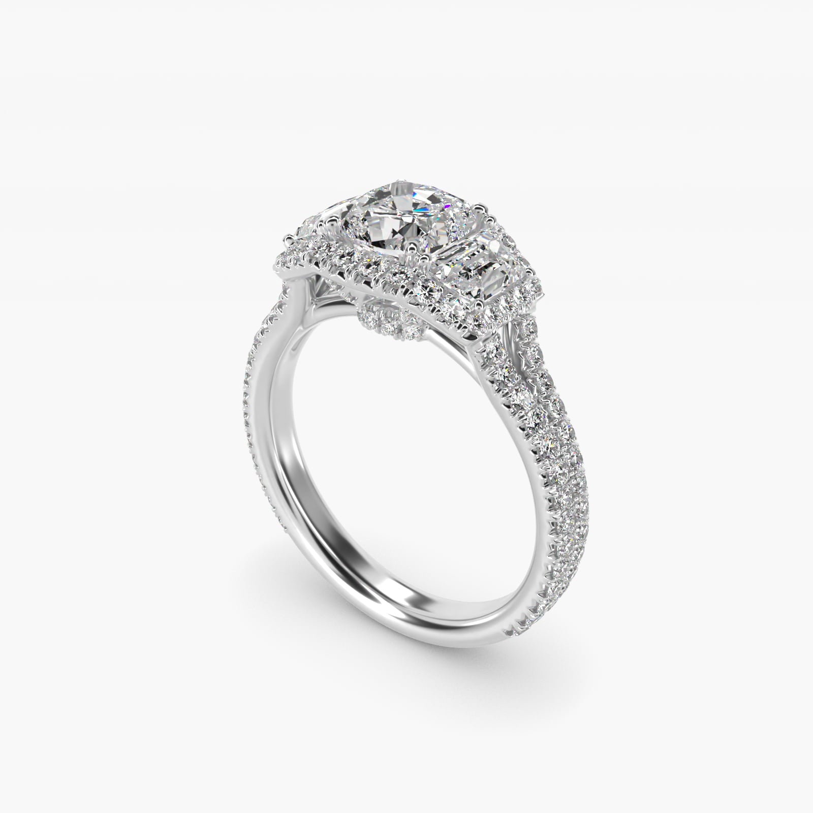 The Gallery Collection™ Vintage Three Stone Trapezoid Diamond Engagement Ring in Platinum - Cushion Center
