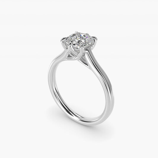 The Gallery Collection Six-Prong Trellis Solitaire Diamond Engagement Ring in Platinum - Cushion Center