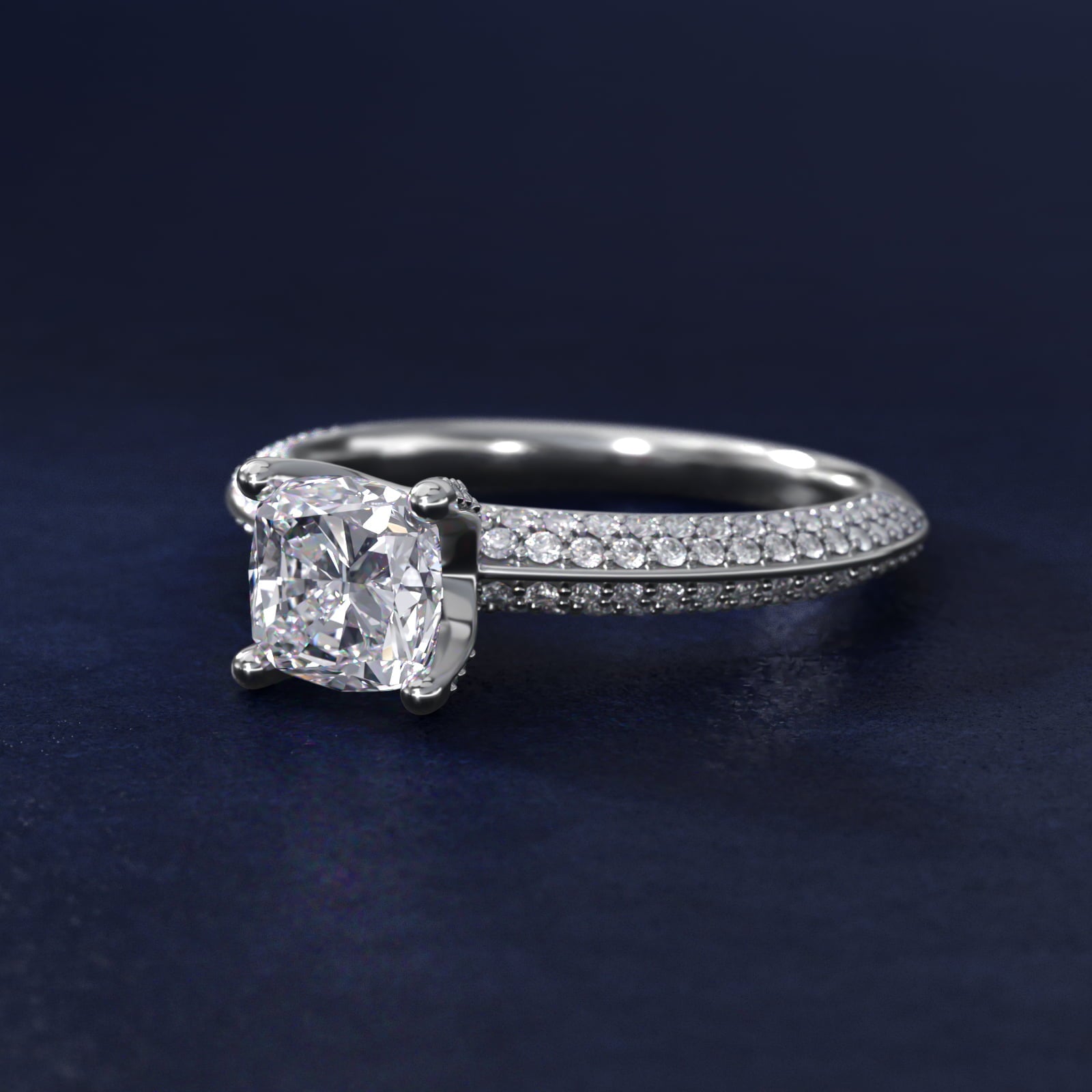 The Gallery Collection™ Knife Edge MicropavŽ Diamond Engagement Ring in Platinum (3/8 ct. tw.) - Cushion Center