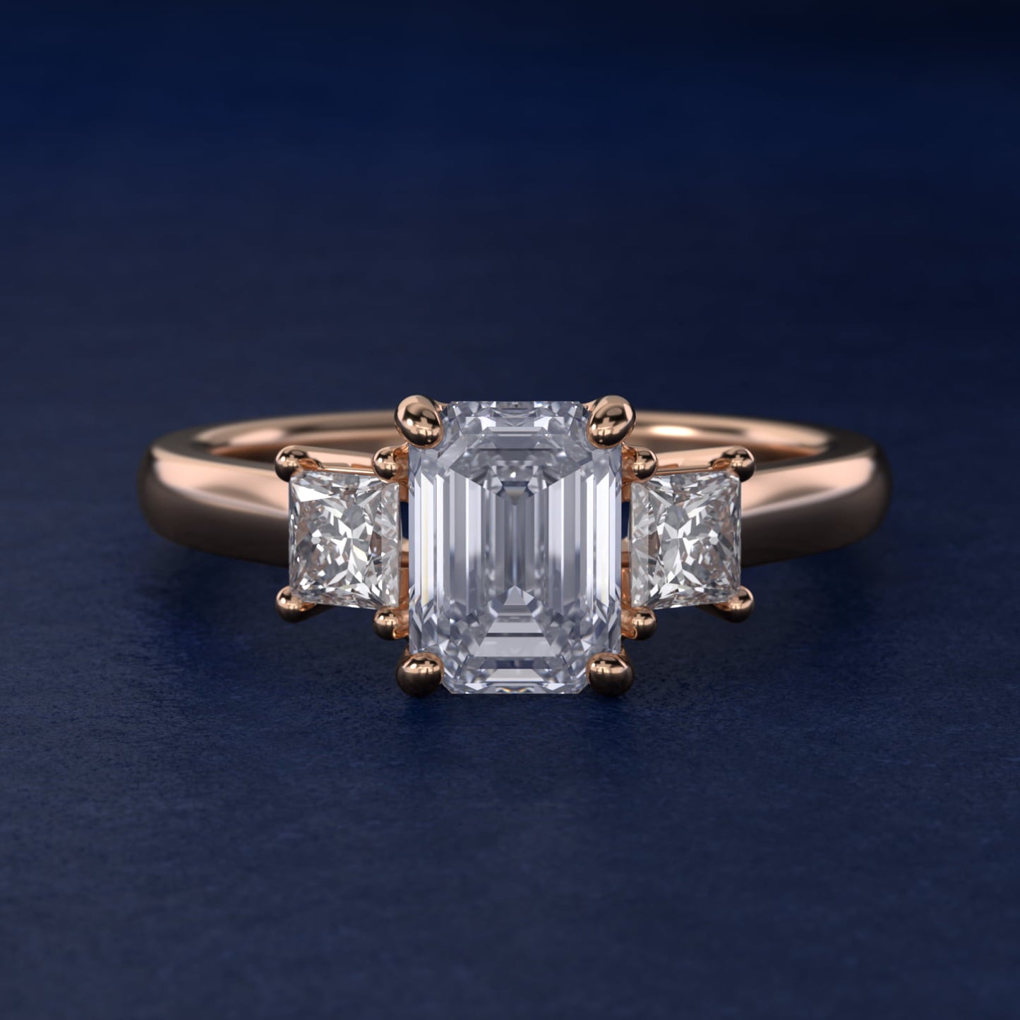 The Gallery Collectionª Princess-Cut Three-Stone Diamond Engagement Ring in 18k Rose Gold (3/8 ct. tw.) - Emerald Center