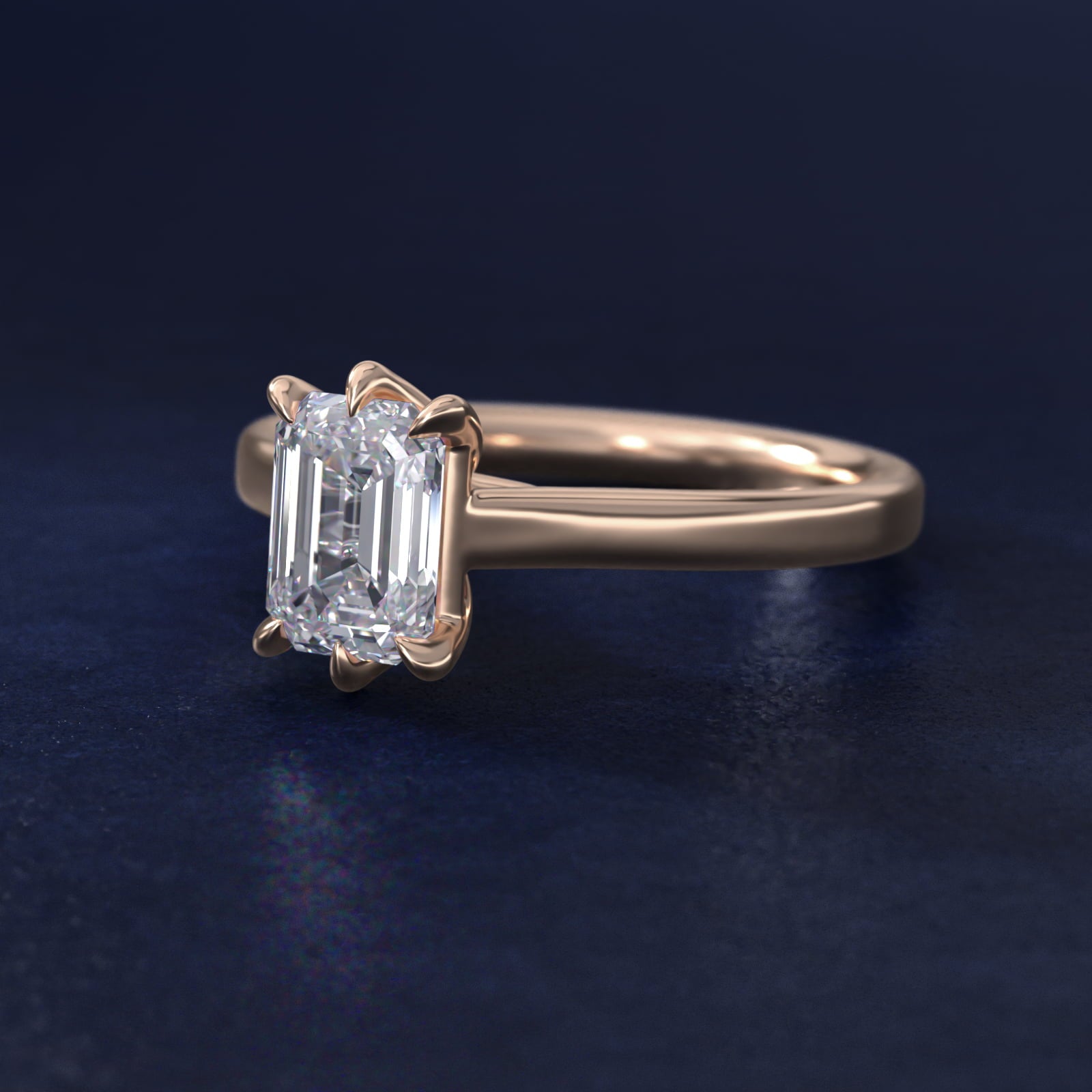The Gallery Collection Six-Prong Trellis Solitaire Diamond Engagement Ring in 18k Rose Gold - Emerald Center