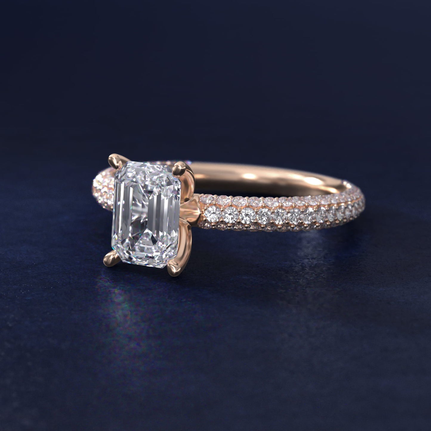 The Gallery Collection™ Rolled MicropavŽ Diamond Engagement Ring in 14k Rose Gold (3/8 ct. tw.) - Emerald Center