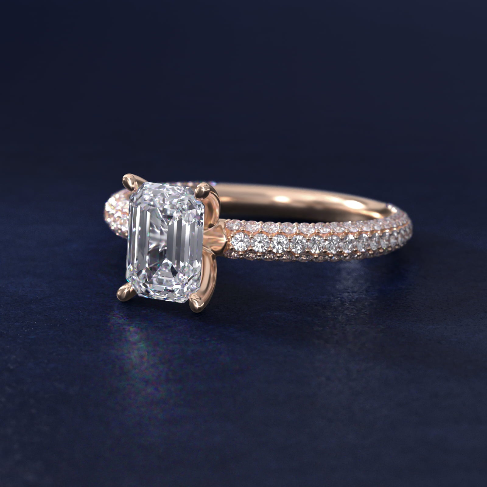 The Gallery Collection™ Rolled MicropavŽ Diamond Engagement Ring in 14k Rose Gold (3/8 ct. tw.) - Emerald Center