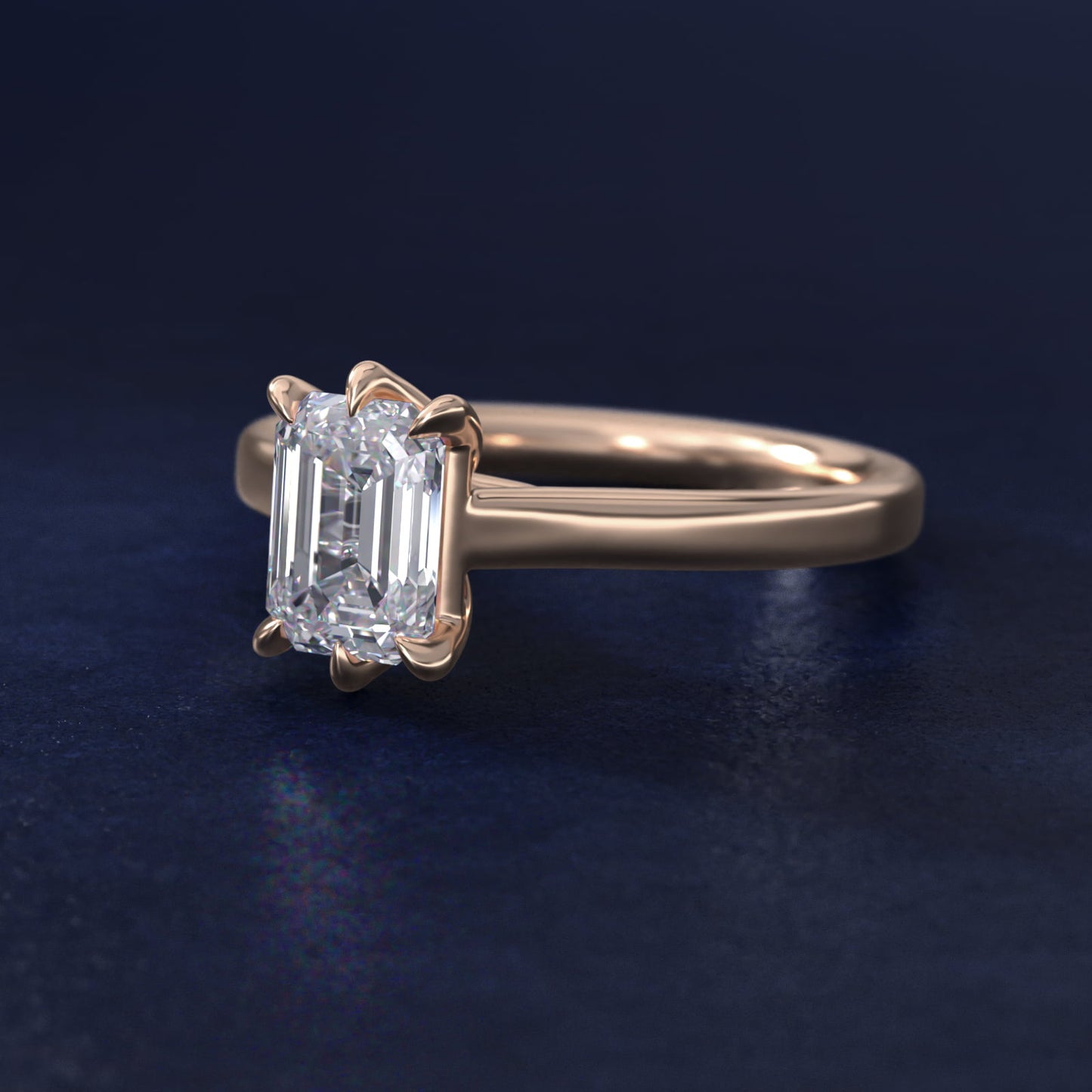 The Gallery Collection Six-Prong Trellis Solitaire Diamond Engagement Ring in 14k Rose Gold - Emerald Center