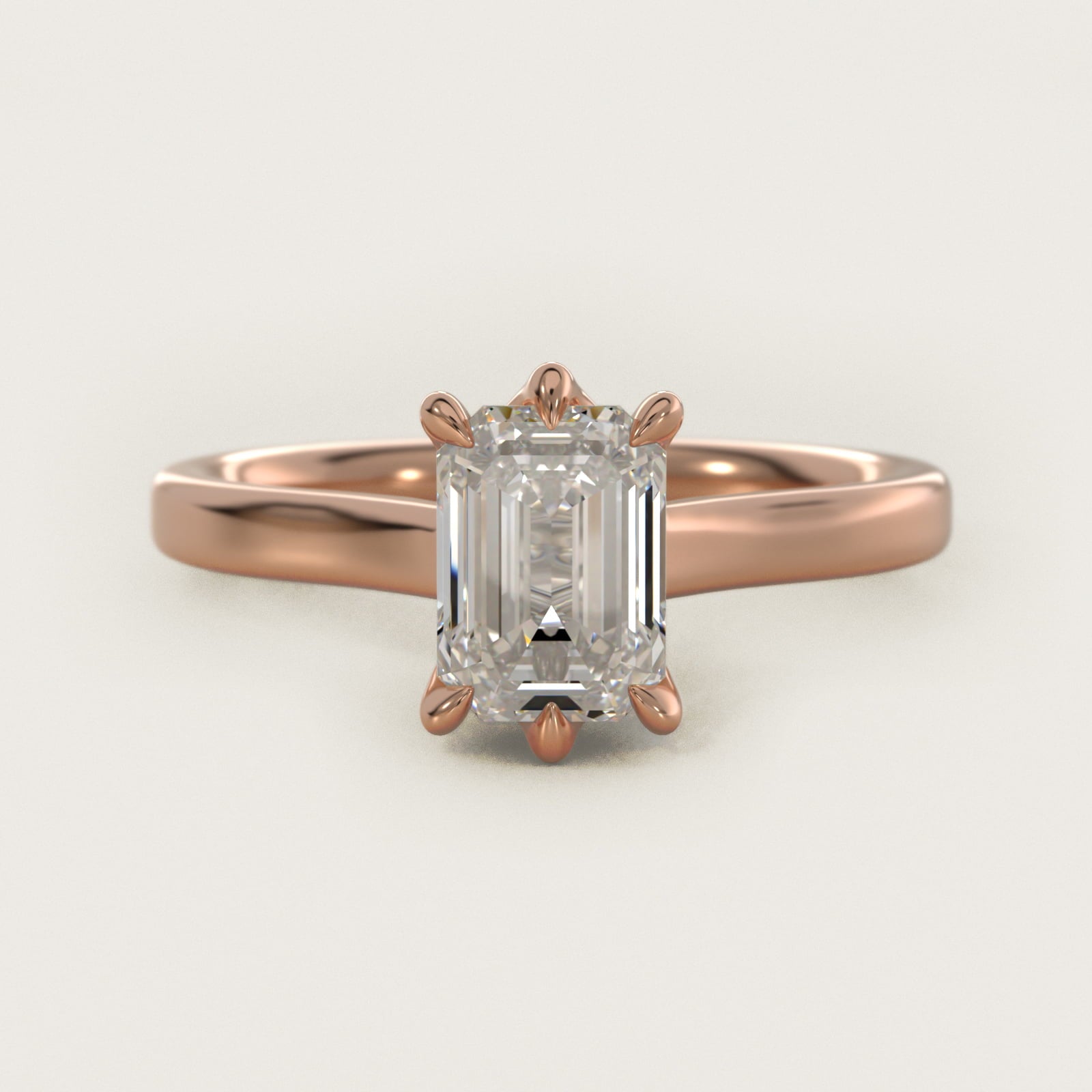 The Gallery Collection Six-Prong Trellis Solitaire Diamond Engagement Ring in 18k Rose Gold - Emerald Center