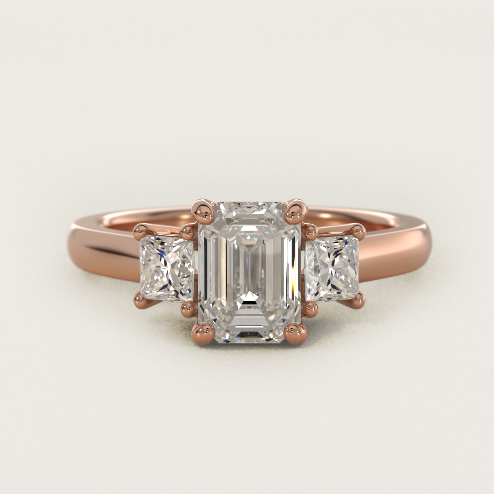 The Gallery Collection™ Princess-Cut Three-Stone Diamond Engagement Ring in 14k Rose Gold (3/8 ct. tw.) - Emerald Center