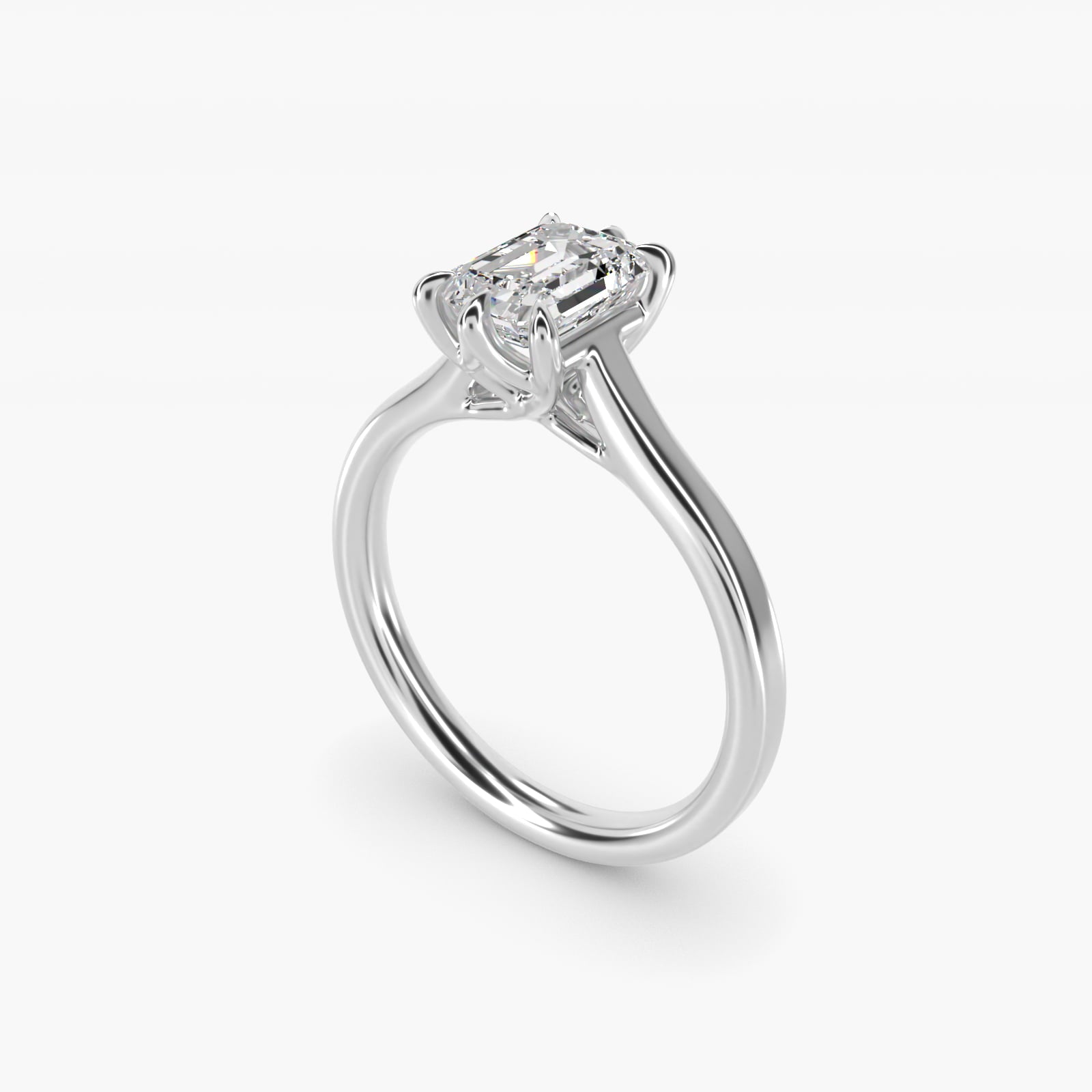 The Gallery Collection Six-Prong Trellis Solitaire Diamond Engagement Ring in 14k White Gold - Emerald Center