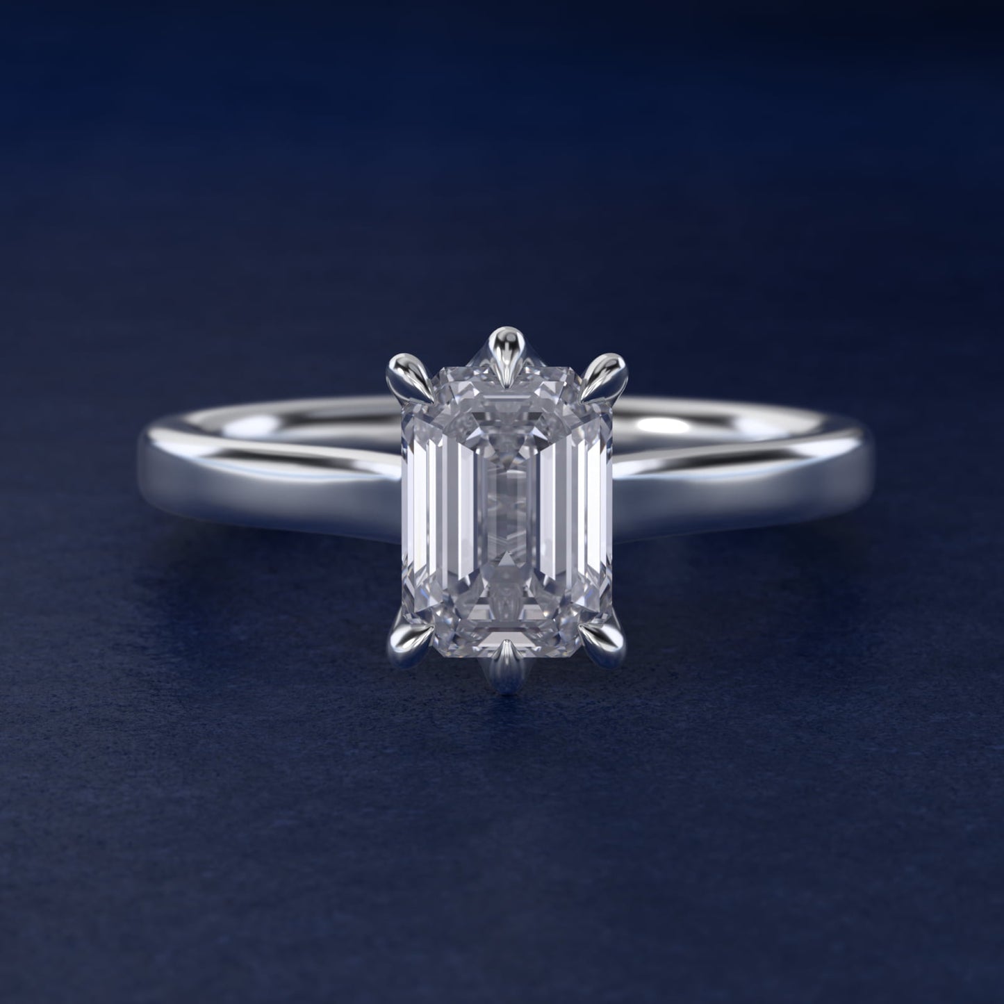 The Gallery Collection Six-Prong Trellis Solitaire Diamond Engagement Ring in 18k White Gold - Emerald Center