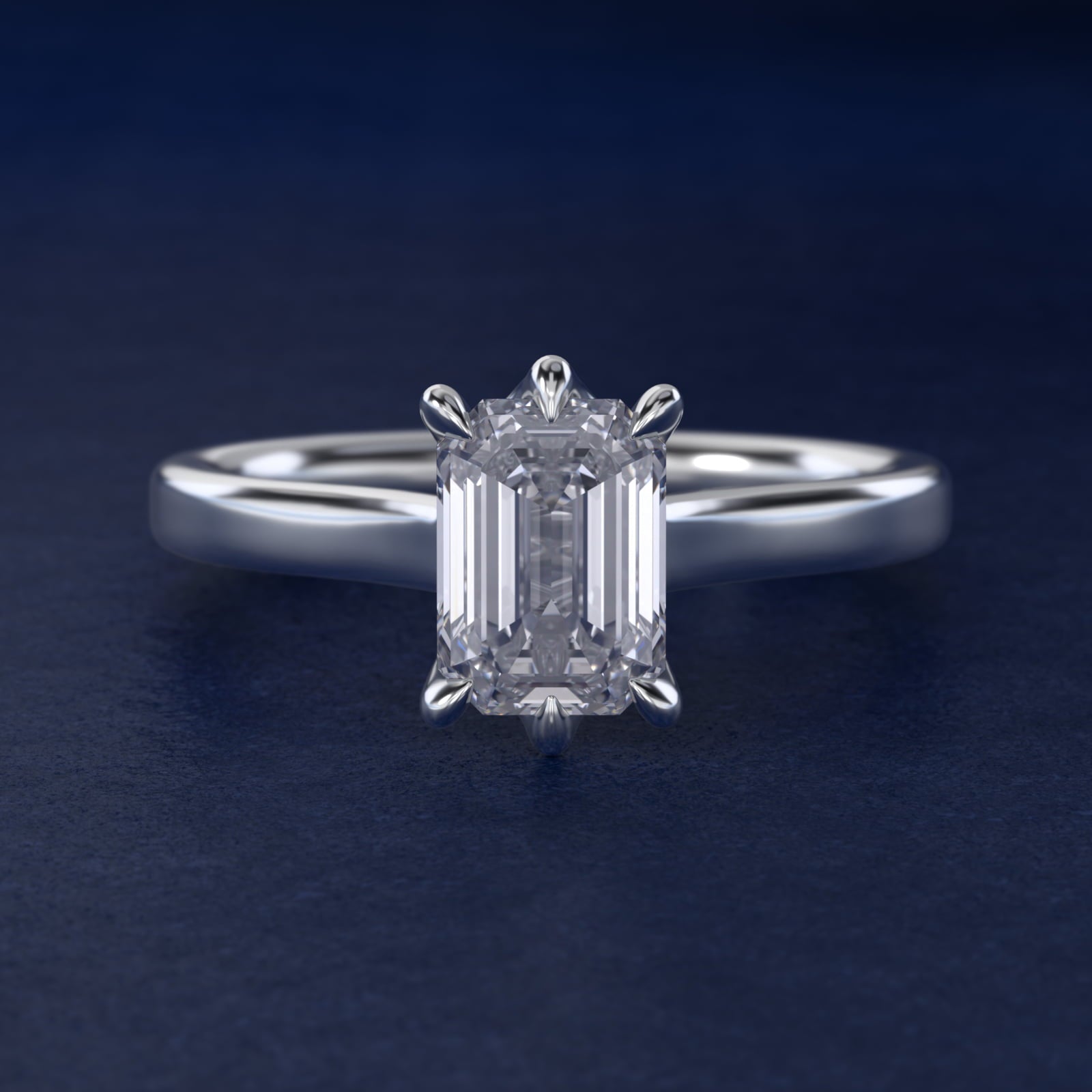 The Gallery Collection Six-Prong Trellis Solitaire Diamond Engagement Ring in 14k White Gold - Emerald Center