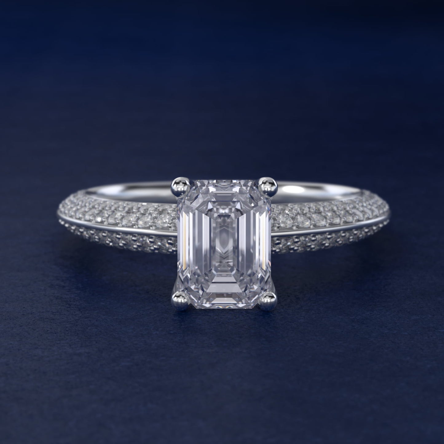 The Gallery Collection™ Knife Edge MicropavŽ Diamond Engagement Ring in 18k White Gold (3/8 ct. tw.) - Emerald Center