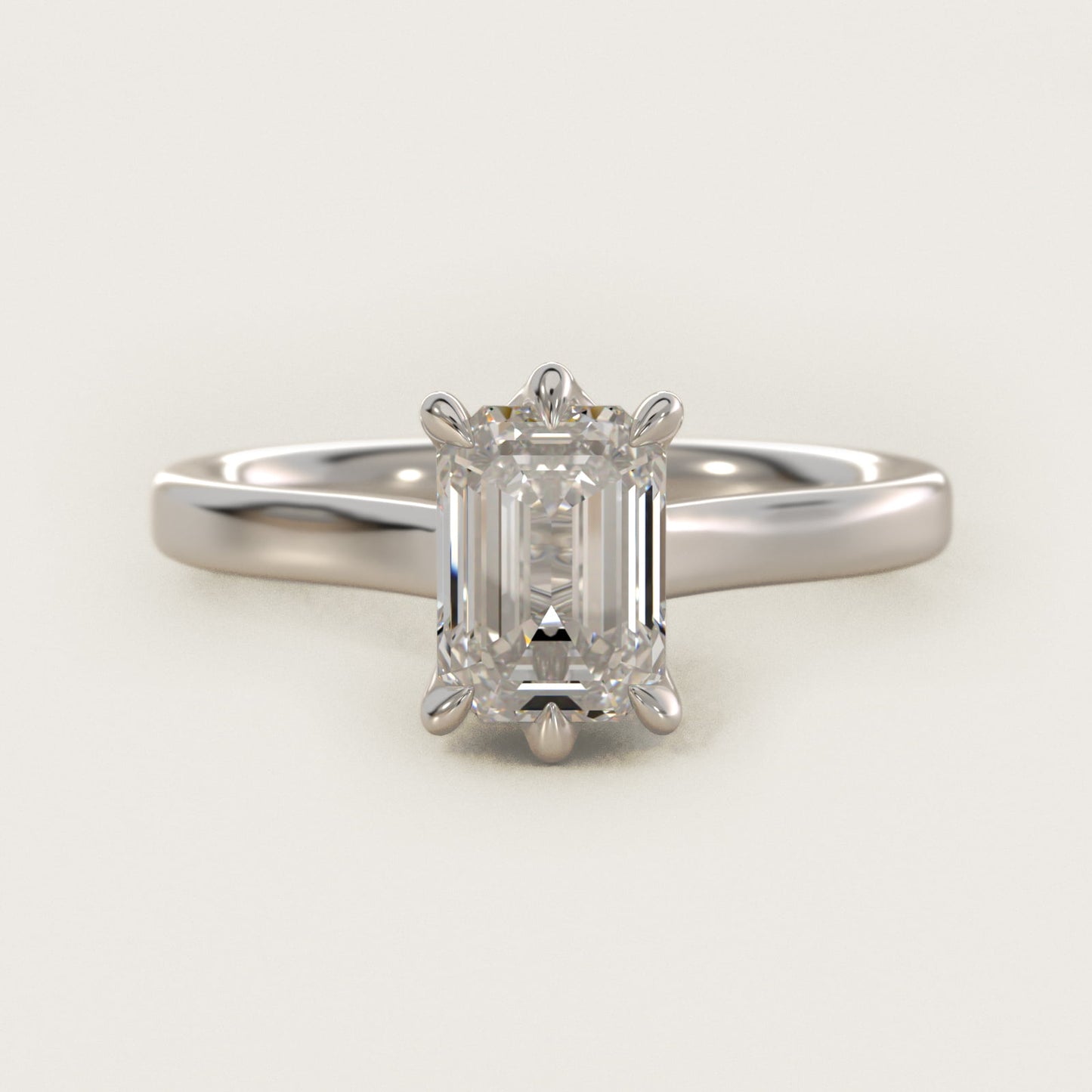The Gallery Collection Six-Prong Trellis Solitaire Diamond Engagement Ring in 18k White Gold - Emerald Center