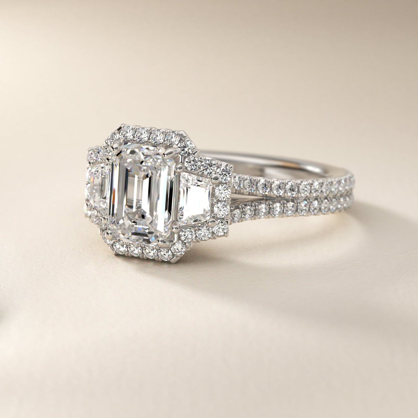 The Gallery Collection? Cathedral Pav? Diamond Engagement Ring in 18k White Gold (5/8 ct. tw.) - Emerald Center