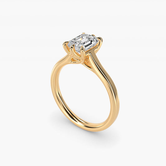 The Gallery Collection Six-Prong Trellis Solitaire Diamond Engagement Ring in 18k Yellow Gold - Emerald Center