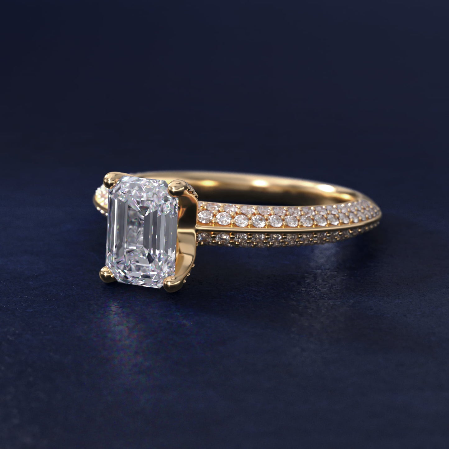 The Gallery Collection™ Knife Edge MicropavŽ Diamond Engagement Ring in 14K Yellow Gold (3/8 ct. tw.) - Emerald Center