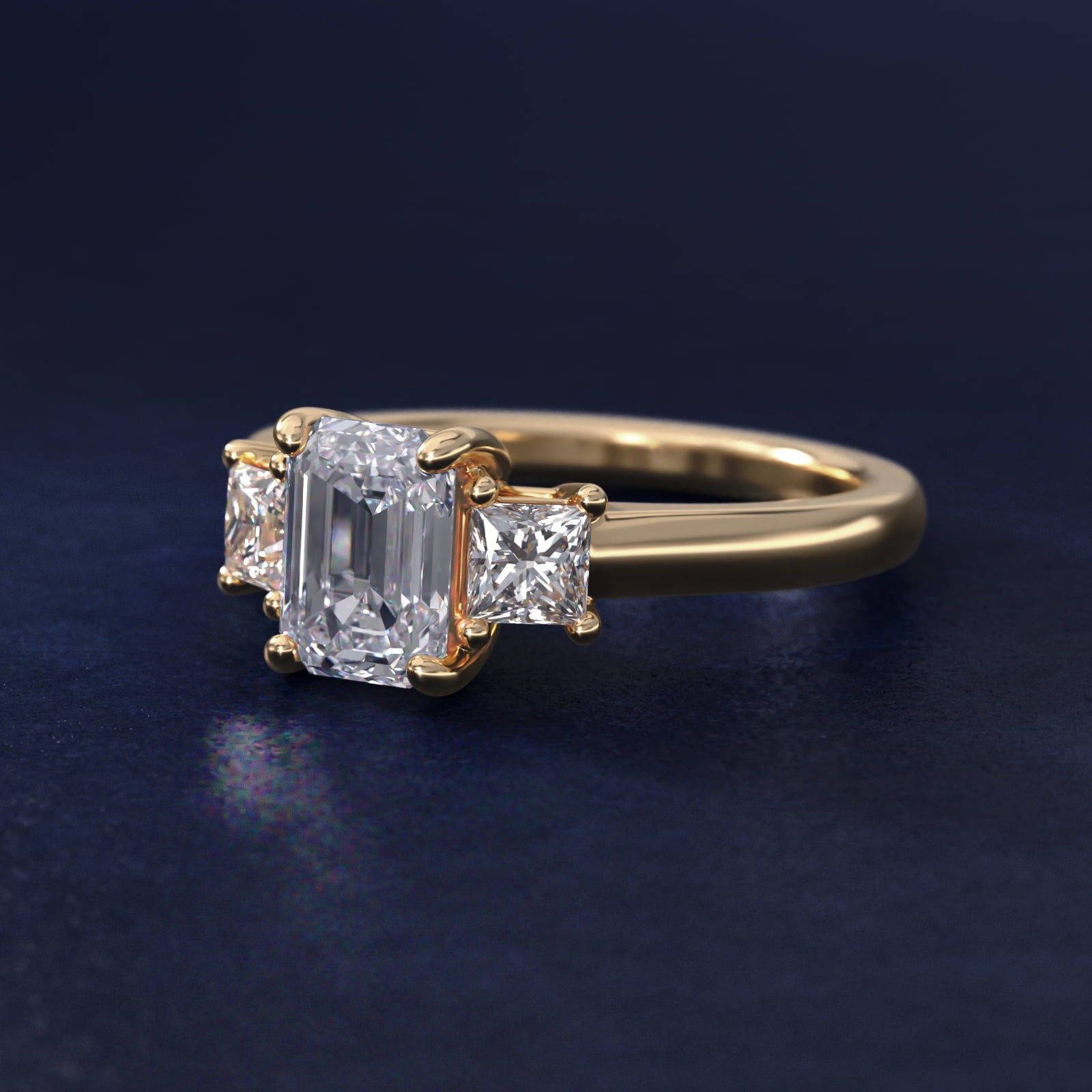 The Gallery Collection™ Princess-Cut Three-Stone Diamond Engagement Ring in 14K Yellow Gold (3/8 ct. tw.) - Emerald Center