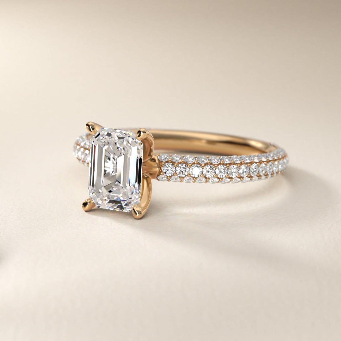 The Gallery Collection™ Rolled MicropavŽ Diamond Engagement Ring in 14K Yellow Gold (3/8 ct. tw.) - Emerald Center