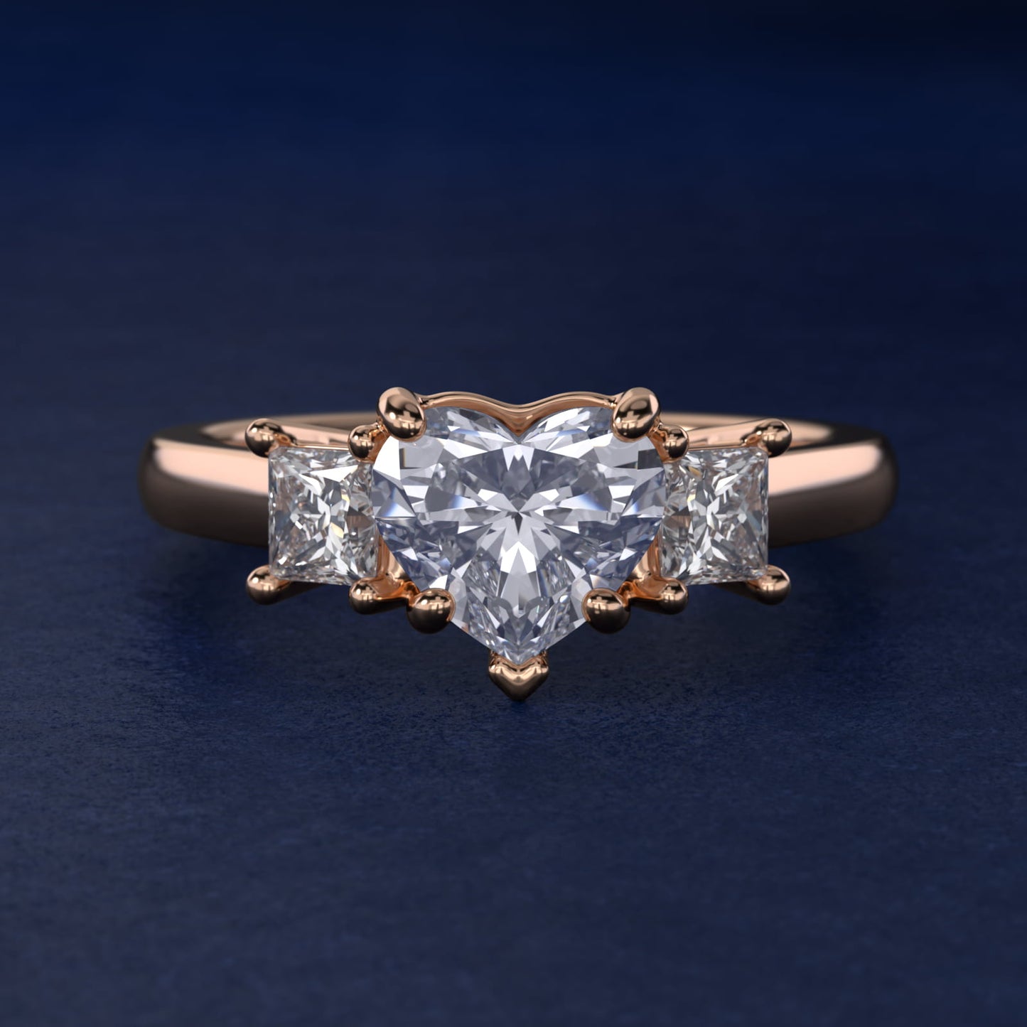 The Gallery Collectionª Princess-Cut Three-Stone Diamond Engagement Ring in 18k Rose Gold (3/8 ct. tw.) - Heart Center