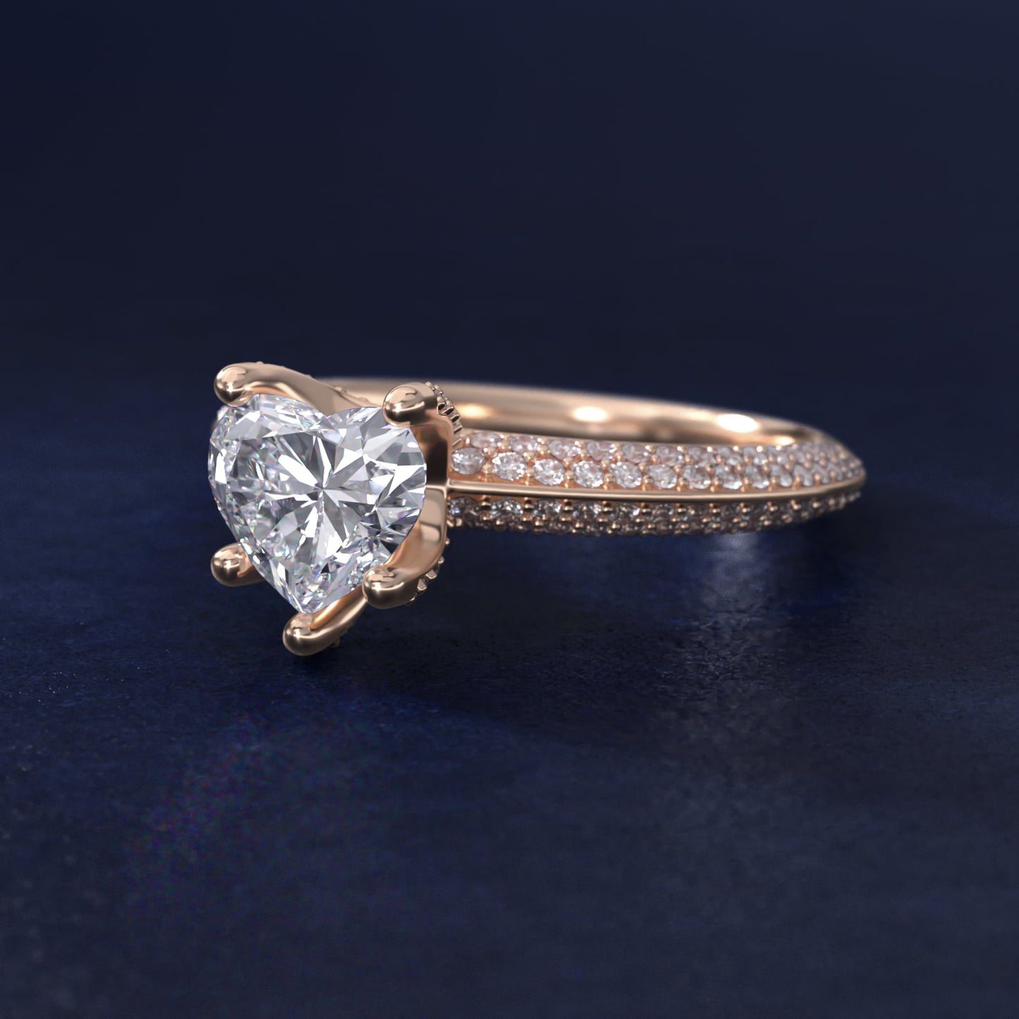 The Gallery Collection™ Knife Edge MicropavŽ Diamond Engagement Ring in 14k Rose Gold (3/8 ct. tw.) - Heart Center