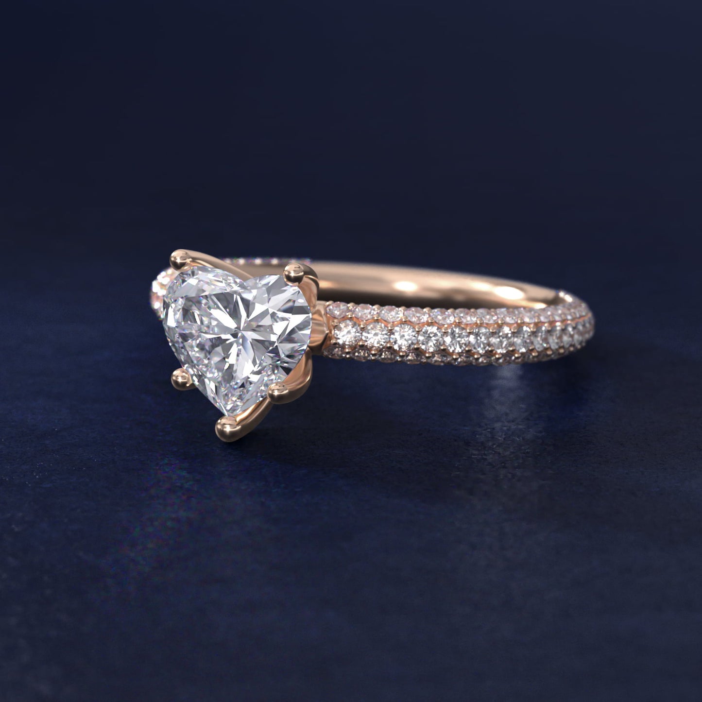 The Gallery Collection™ Rolled MicropavŽ Diamond Engagement Ring in 14k Rose Gold (3/8 ct. tw.) - Heart Center