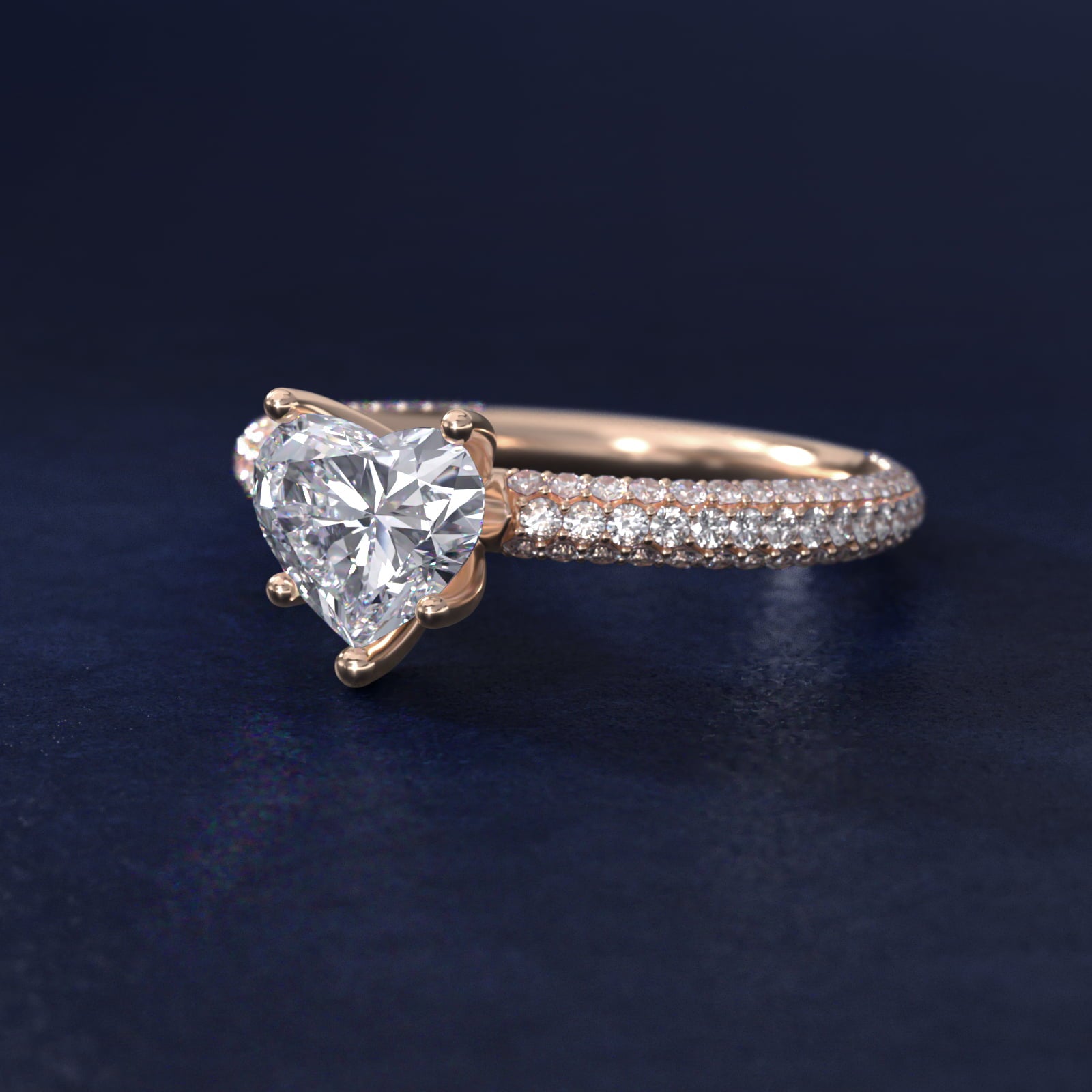 The Gallery Collection™ Rolled MicropavŽ Diamond Engagement Ring in 14k Rose Gold (3/8 ct. tw.) - Heart Center