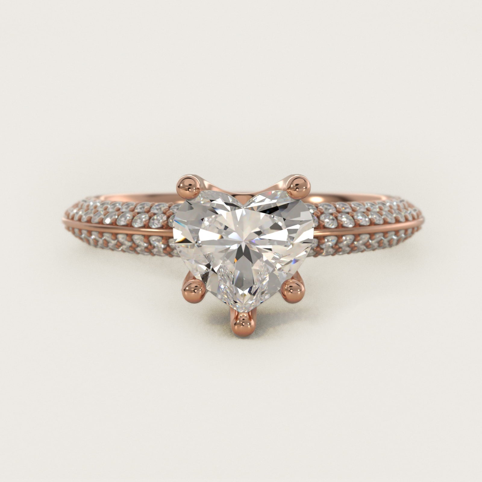 The Gallery Collection? Cathedral Pav? Diamond Engagement Ring in 18k Rose Gold (5/8 ct. tw.) - Heart Center