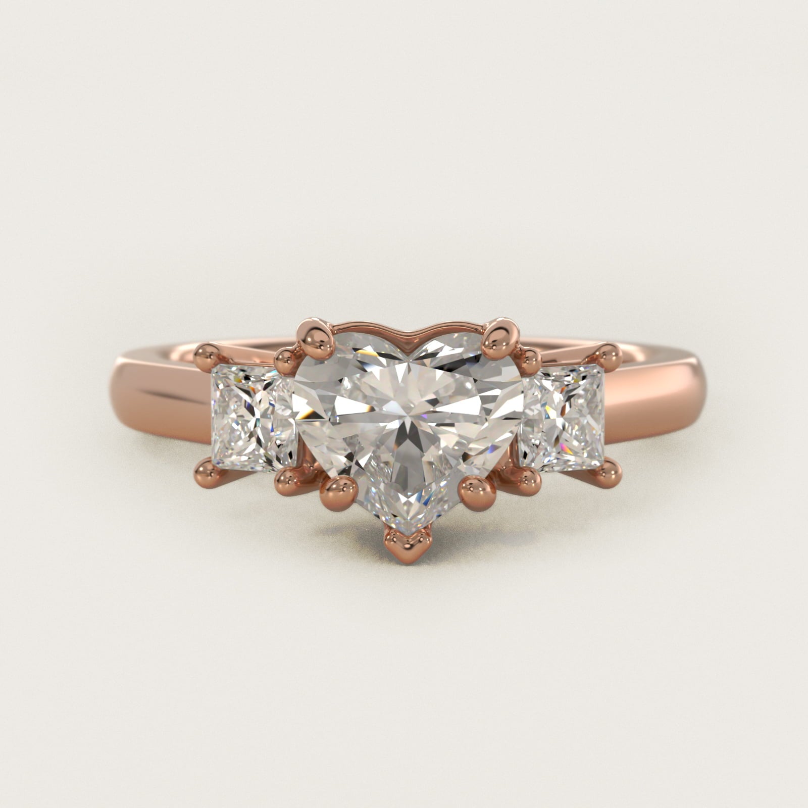 The Gallery Collectionª Princess-Cut Three-Stone Diamond Engagement Ring in 18k Rose Gold (3/8 ct. tw.) - Heart Center